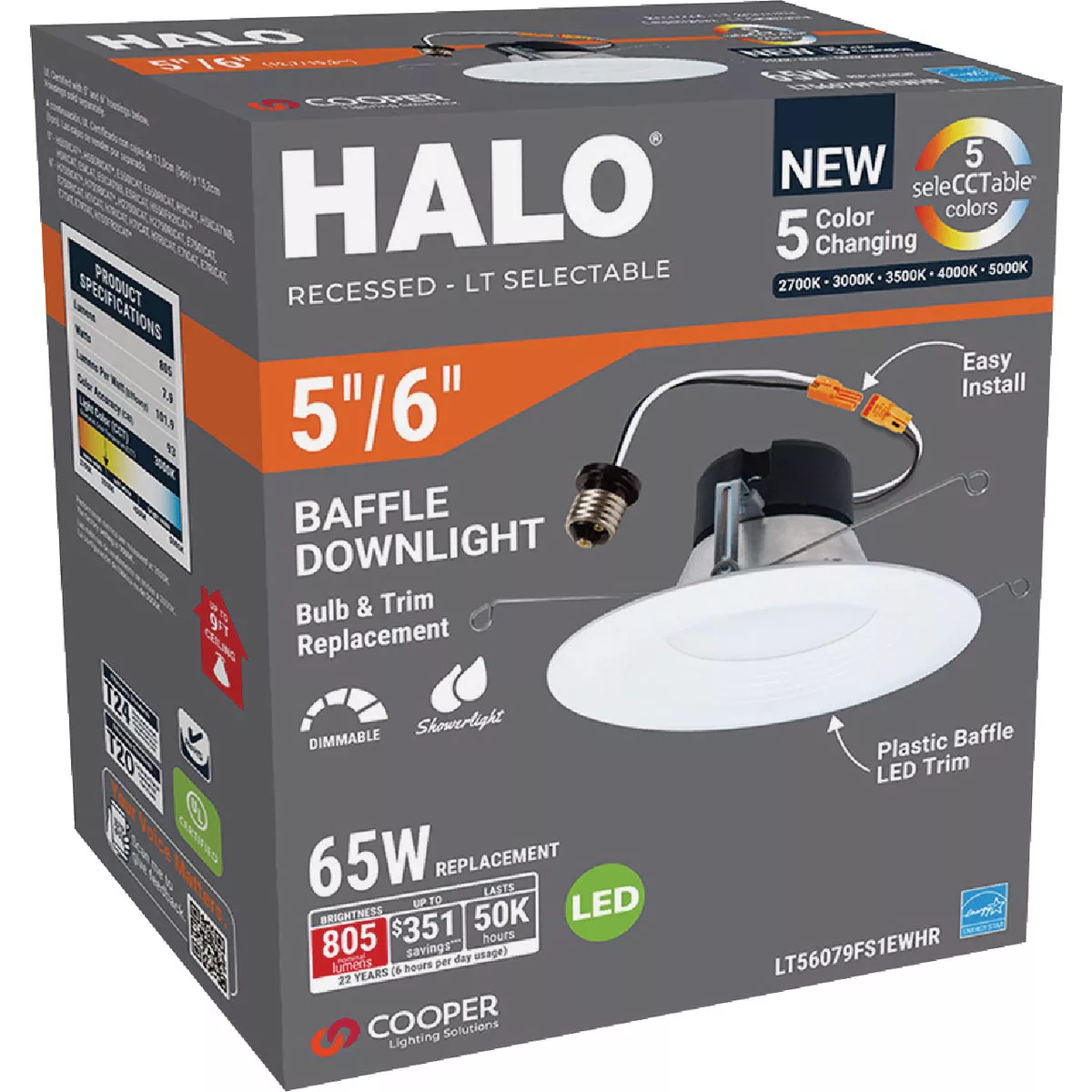 Halo LT 5/6 In. IC Rated 5CCT LED Recessed Light Kit, 700 Lm. - photo 2