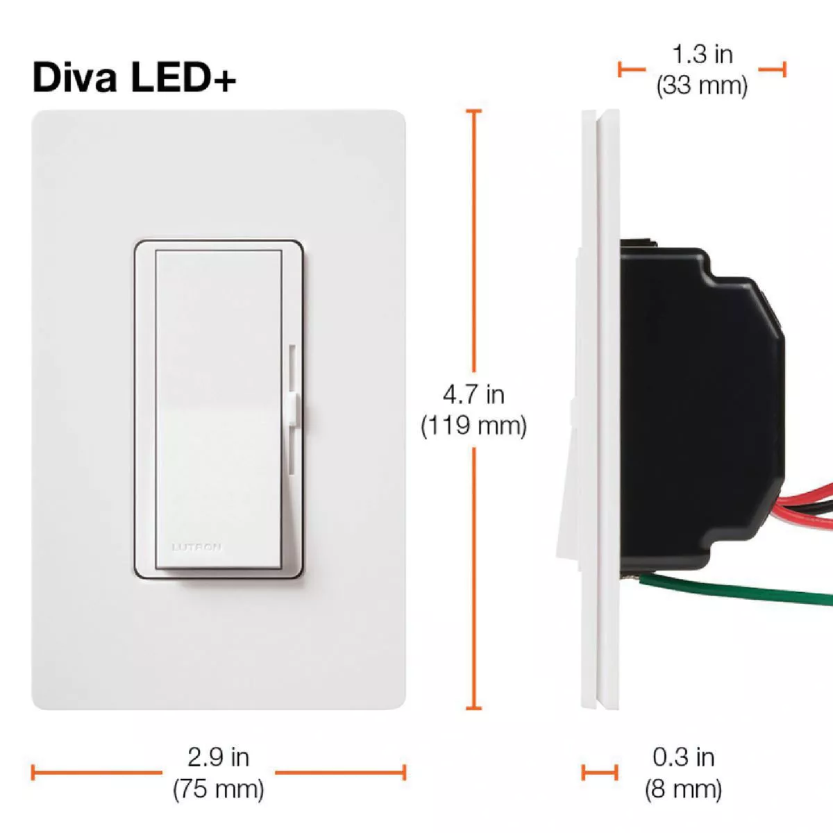 Lutron Diva Incandescent/Halogen/LED/CFL White Slide Dimmer Switch - photo 5