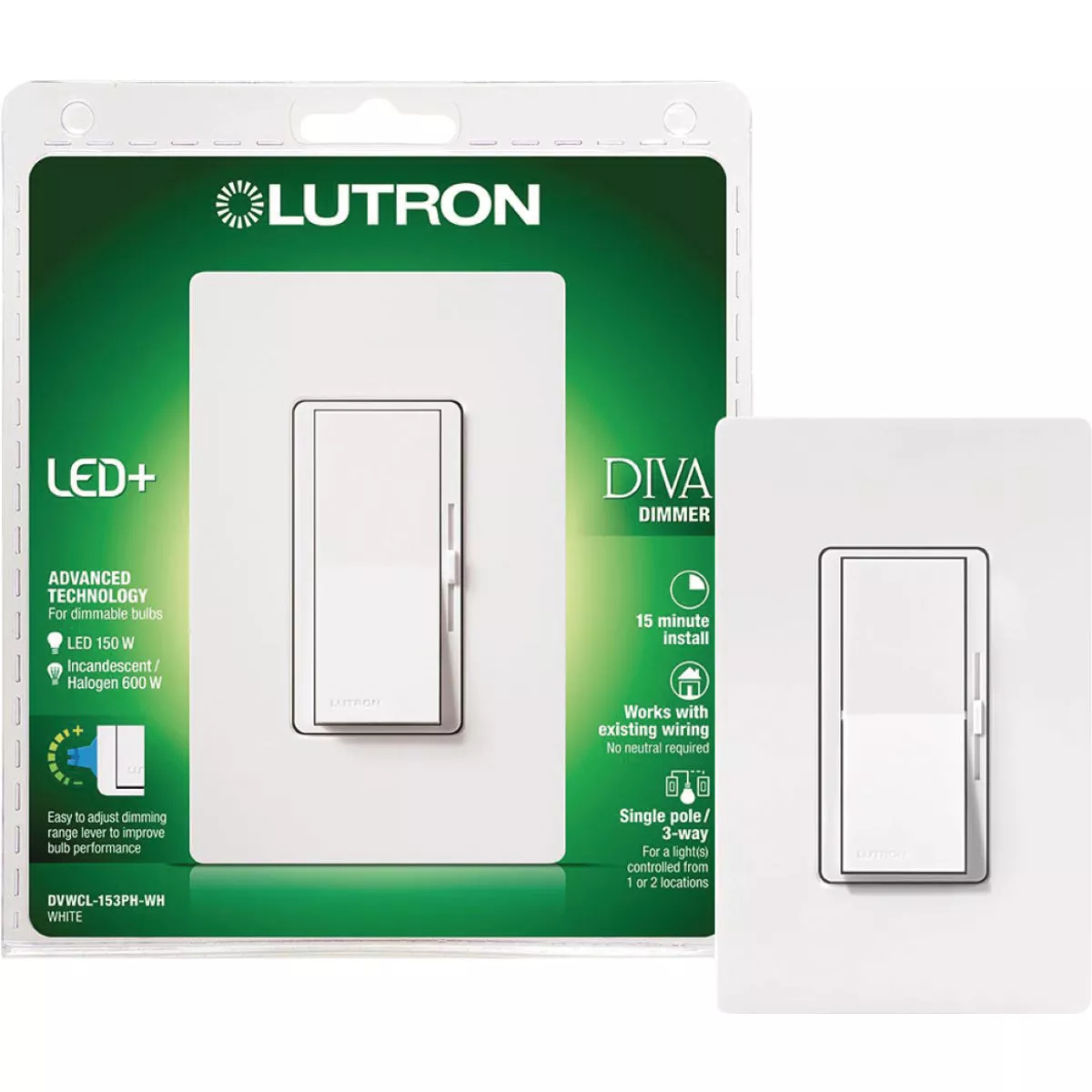 Lutron Diva Incandescent/Halogen/LED/CFL White Slide Dimmer Switch - photo 14