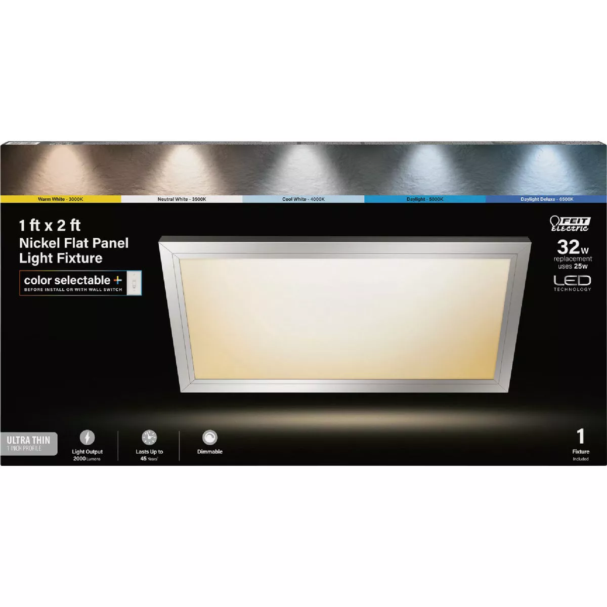 Feit Electric Edge-Lit 1 Ft. W. x 2 Ft. L. Nickel Dimmable 6-Way LED Flush Mount Light - photo 2