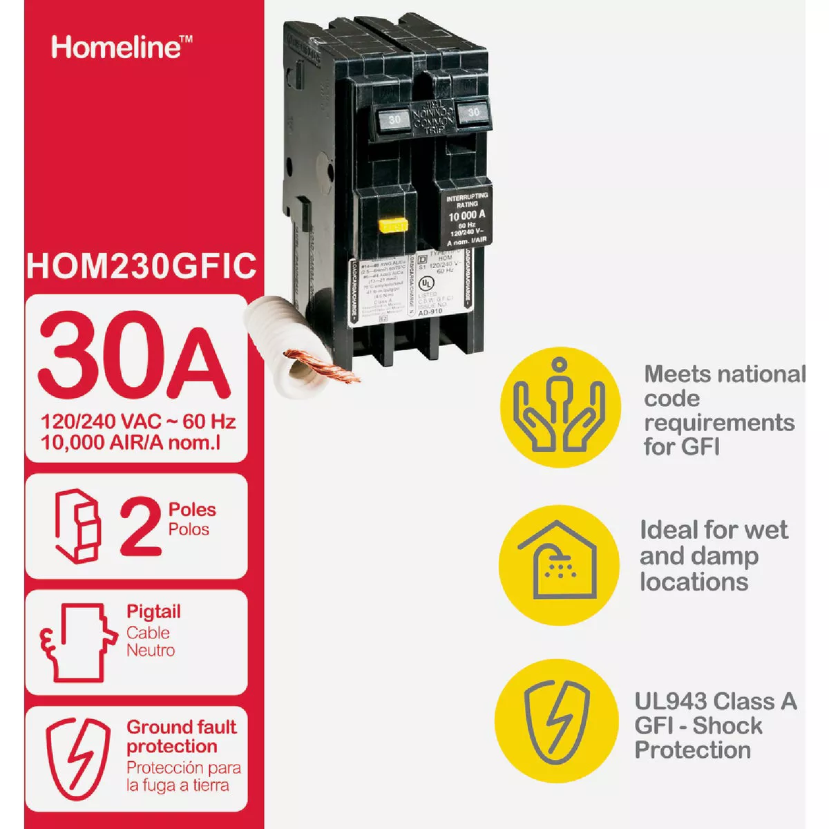 Square D Homeline 30A Double-Pole GFCI breaker - photo 2