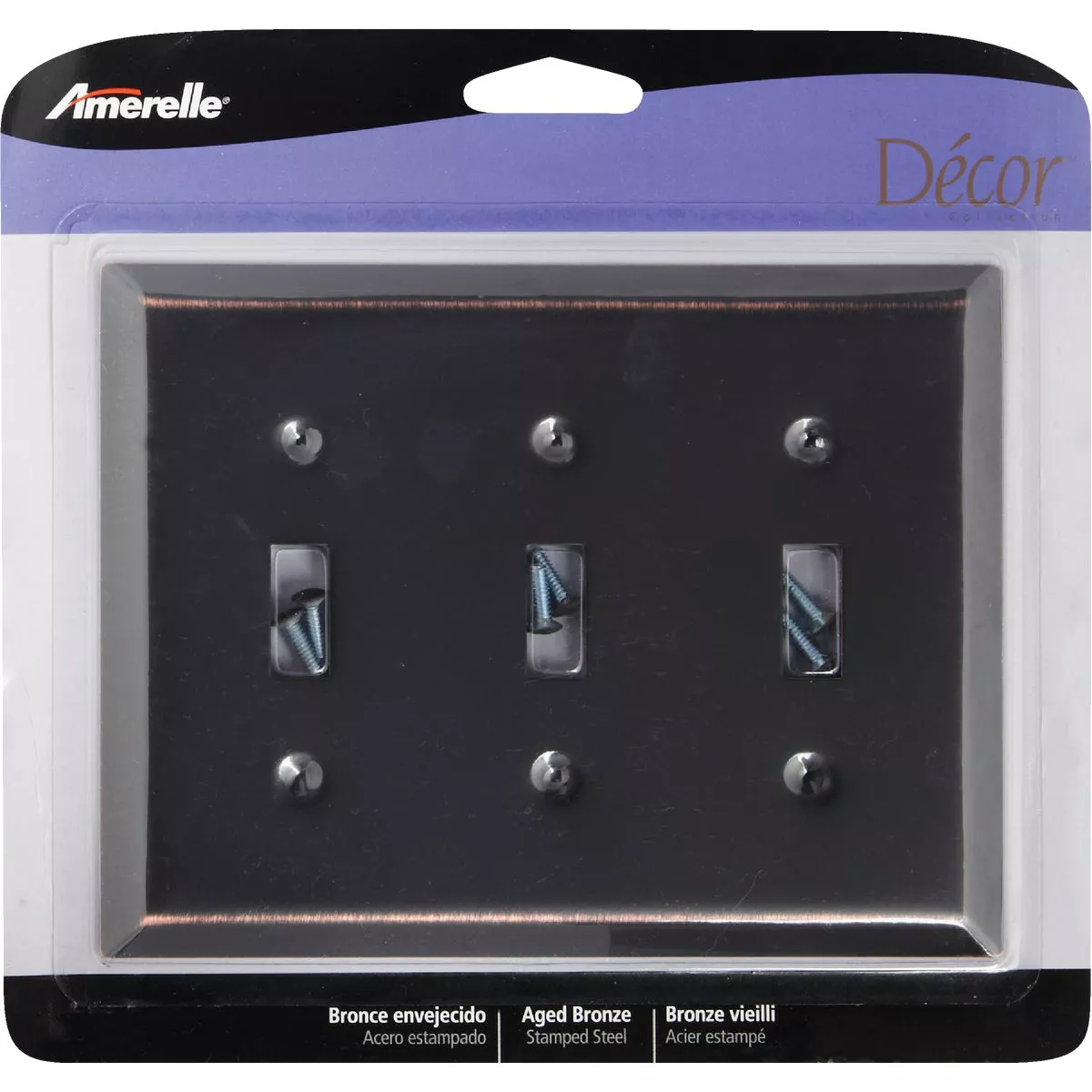 Amerelle 3-Gang Stamped Steel Toggle Switch Wall Plate, Aged Bronze - photo 2