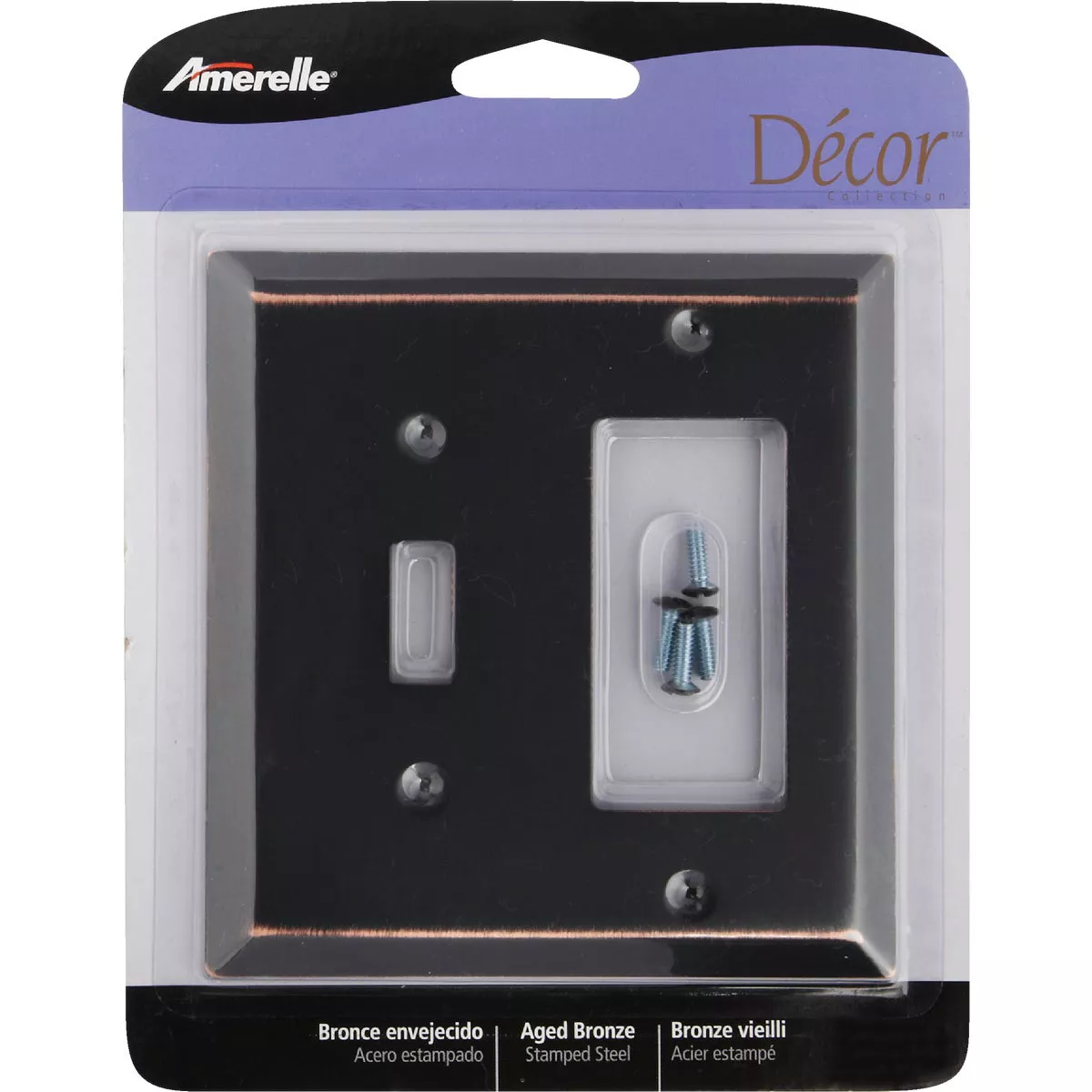 Amerelle 2-Gang Stamped Steel Single Toggle/Rocker Wall Plate, Aged Bronze - photo 2