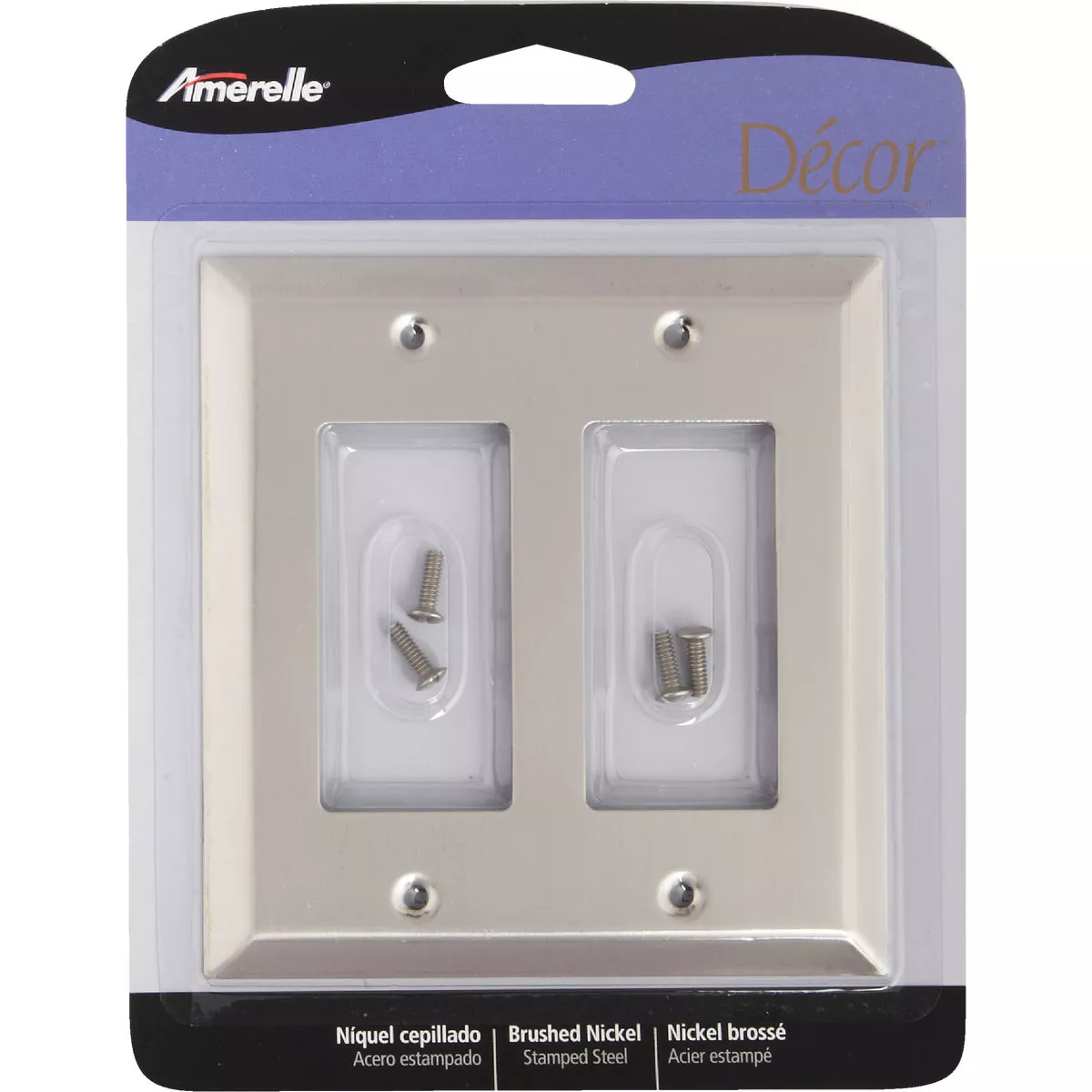 Amerelle 2-Gang Stamped Steel Rocker Decorator Wall Plate, Brushed Nickel - photo 2