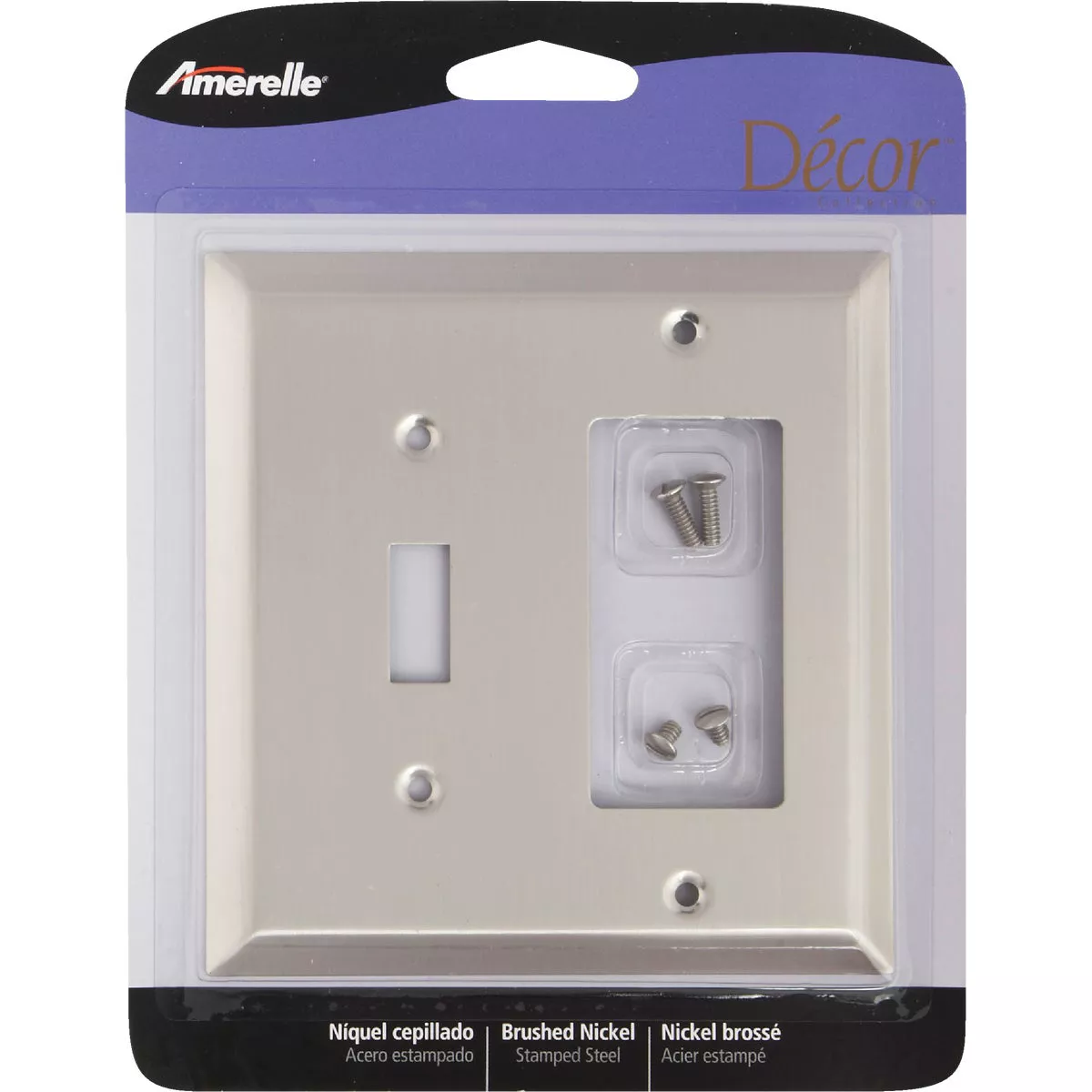 Amerelle 2-Gang Stamped Steel Single Toggle/Rocker Wall Plate, Brushed Nickel - photo 2