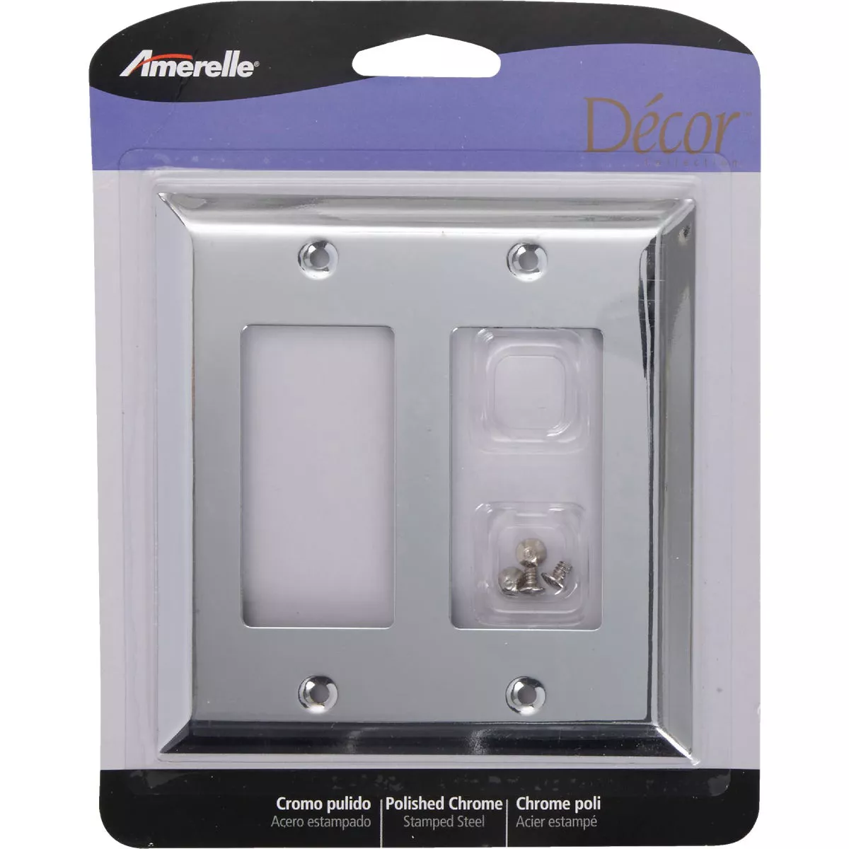 Amerelle 2-Gang Stamped Steel Rocker Decorator Wall Plate, Polished Chrome - photo 2