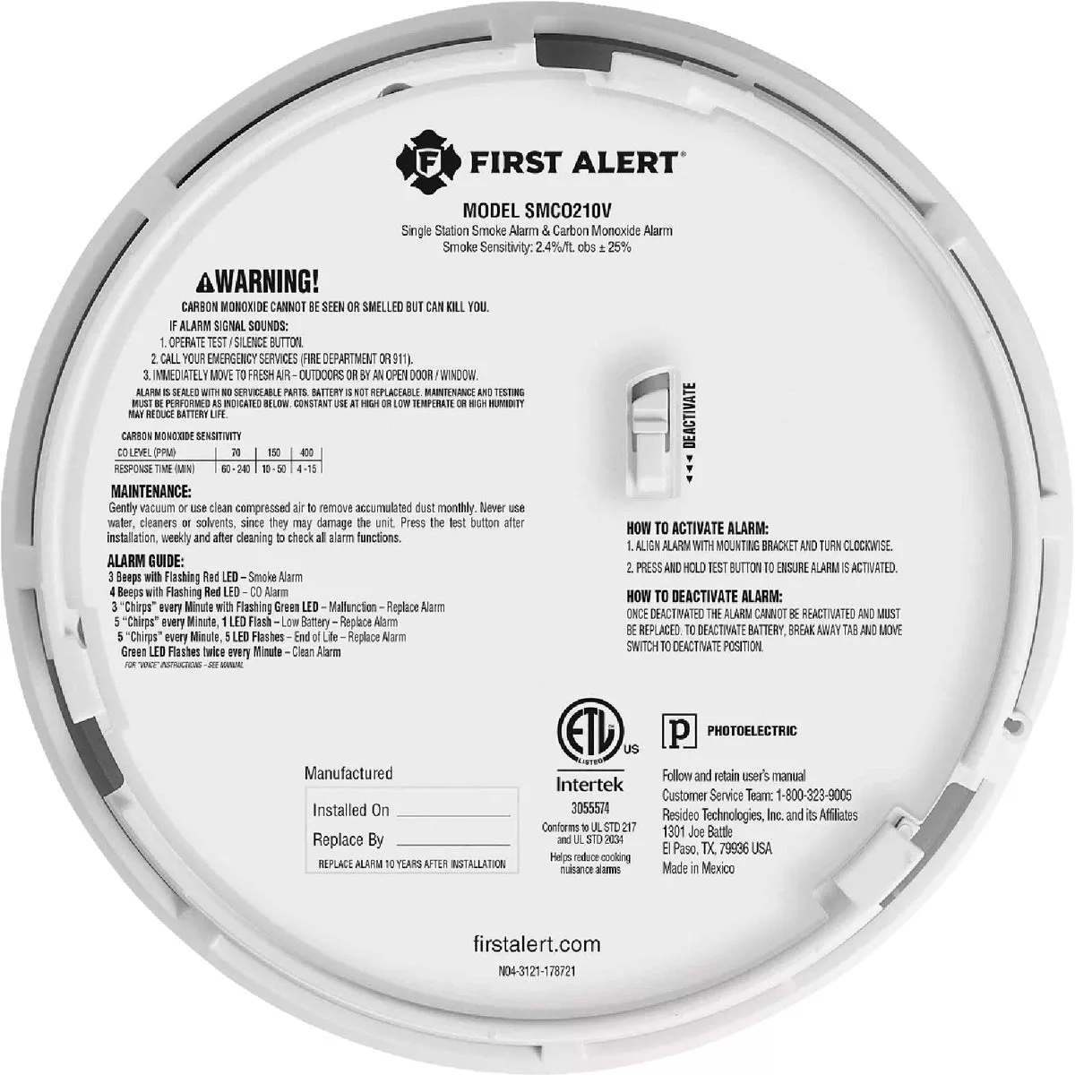 First Alert SMCO210V 2-In-1 10-Year Battery Photoelectric Smoke & Carbon Monoxide Alarm with Voice Alerts - photo 6