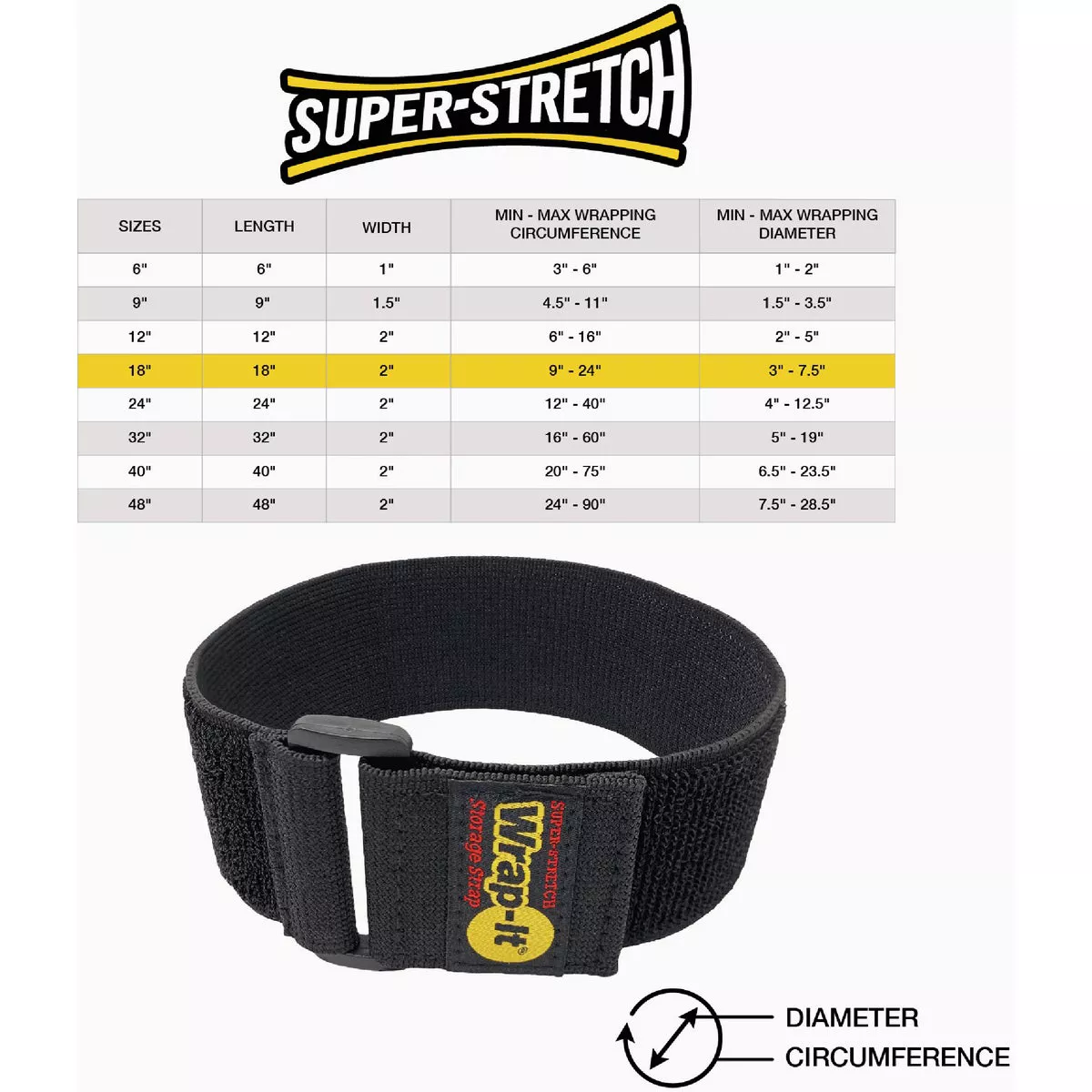 Wrap-It Storage Super-Stretch 18 In. x 2 In. Elastic Hook & Loop Cinch ...
