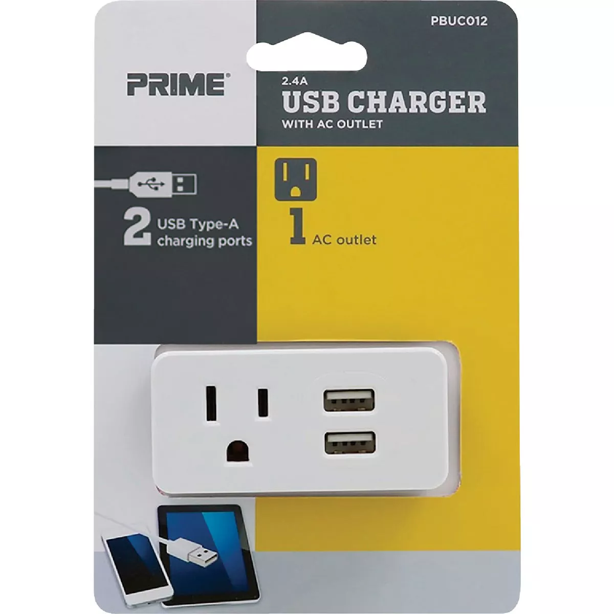 Prime Wire & Cable White 15A 1-Outlet Wall Tap With 2 USB-A - photo 2