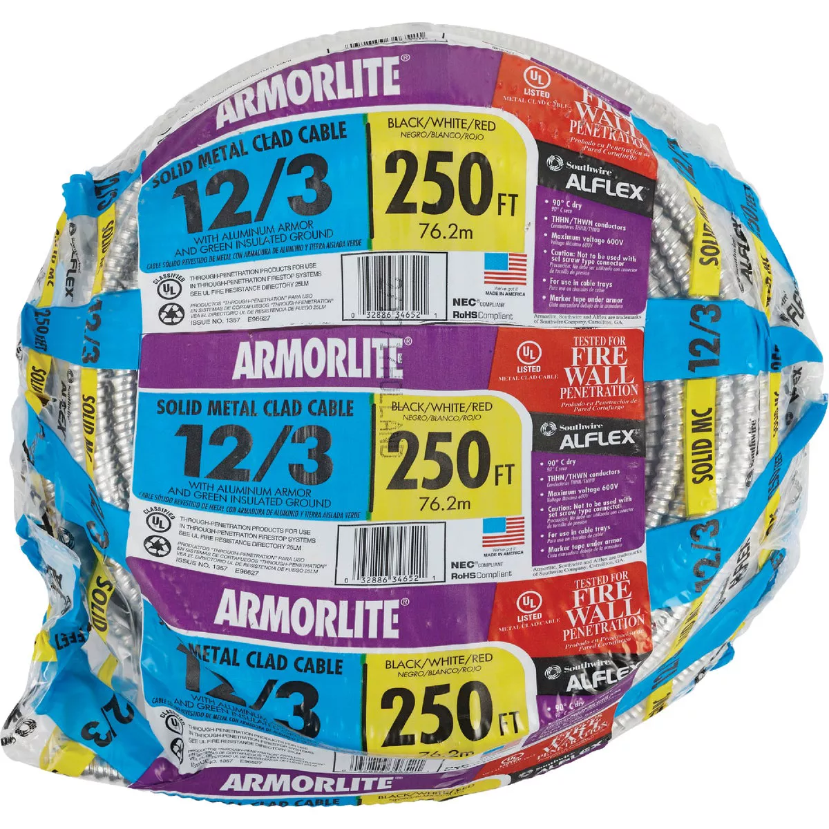 Southwire 250 Ft. 12/3 MC Armored Cable Electrical Wire - photo 2