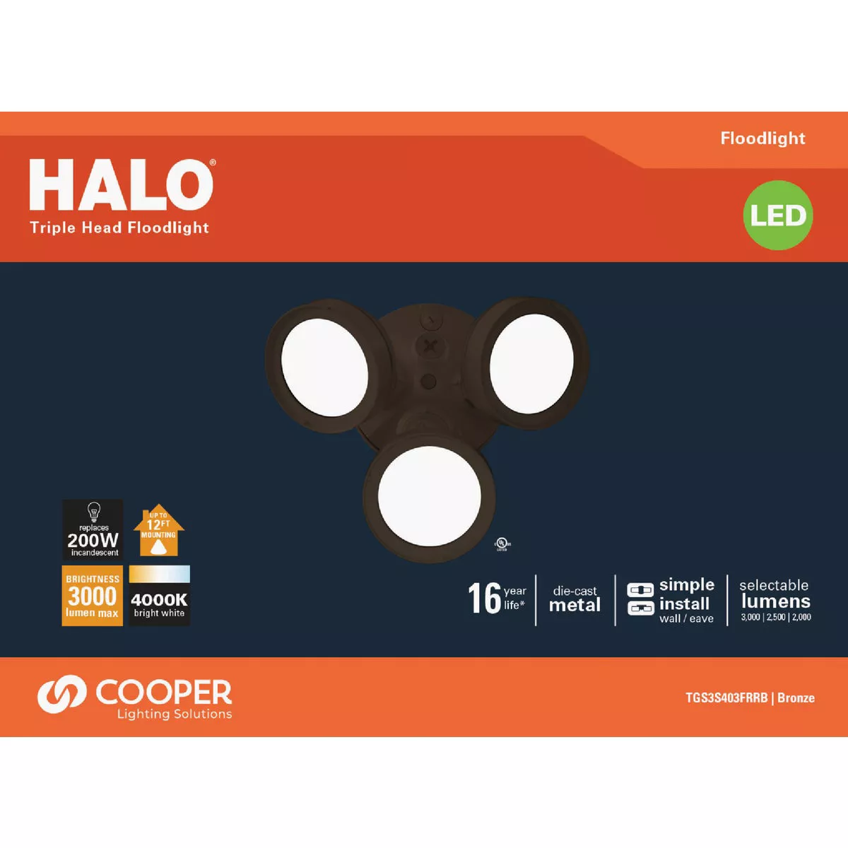 Halo Lumen Selectable Bronze Triple Head LED Floodlight Fixture - photo 2