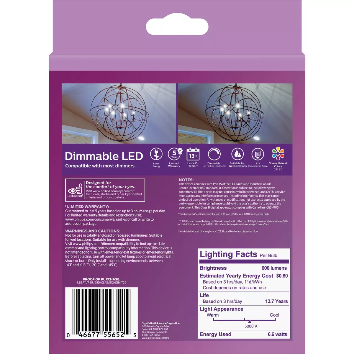 Philips 75W Equivalent Daylight BA11 Candelabra Dimmable LED Light Bulb (3-Pack) - photo 4
