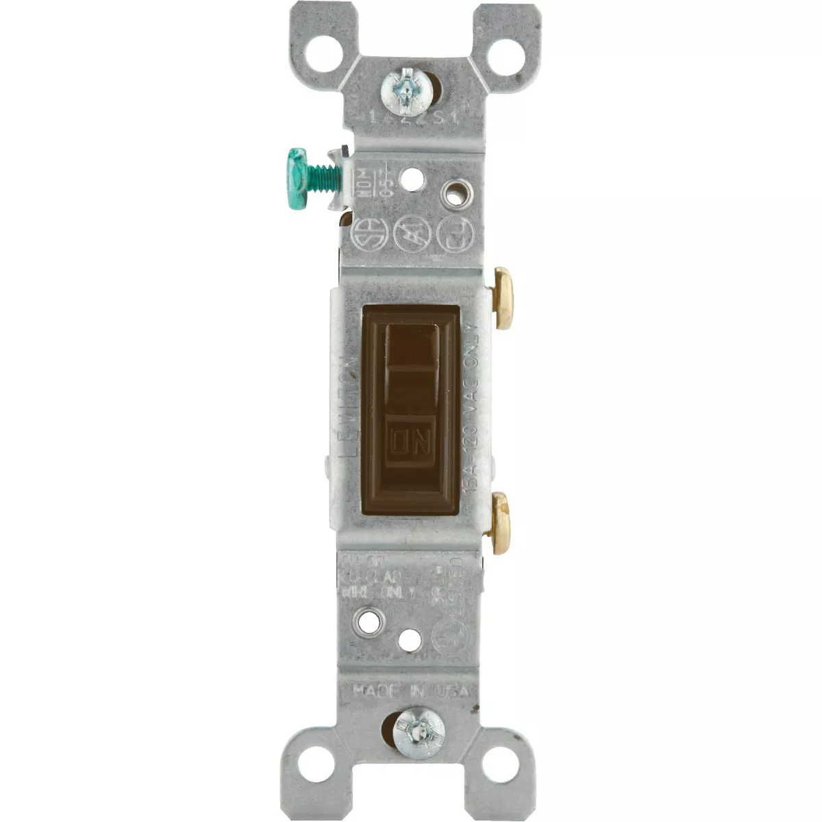 Leviton Residential Grade 15 Amp Toggle Single Pole Grounded Switch, Brown