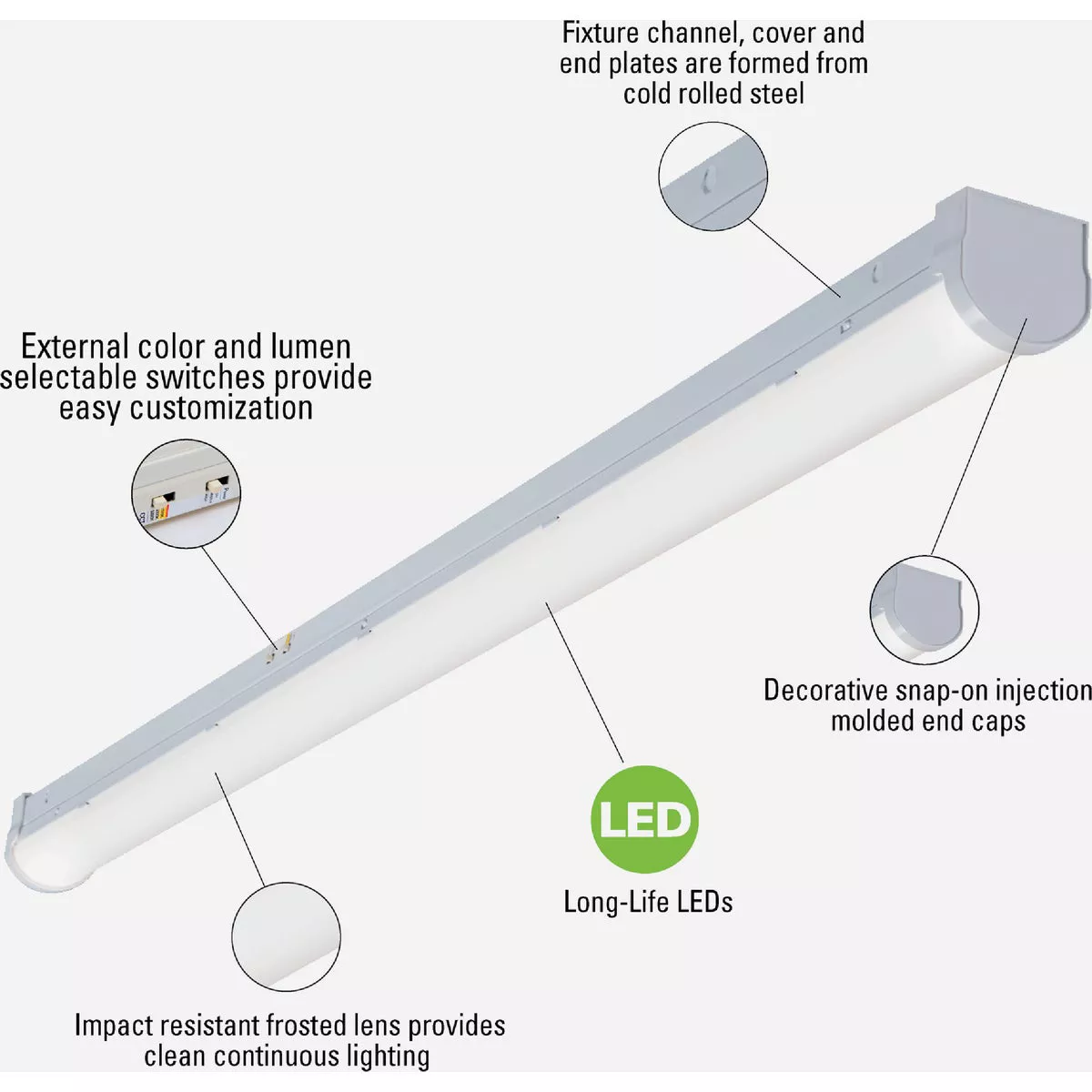 Metalux 4 Ft. LED CCT Lumen Selectable Strip Light Ceiling Fixture - photo 4