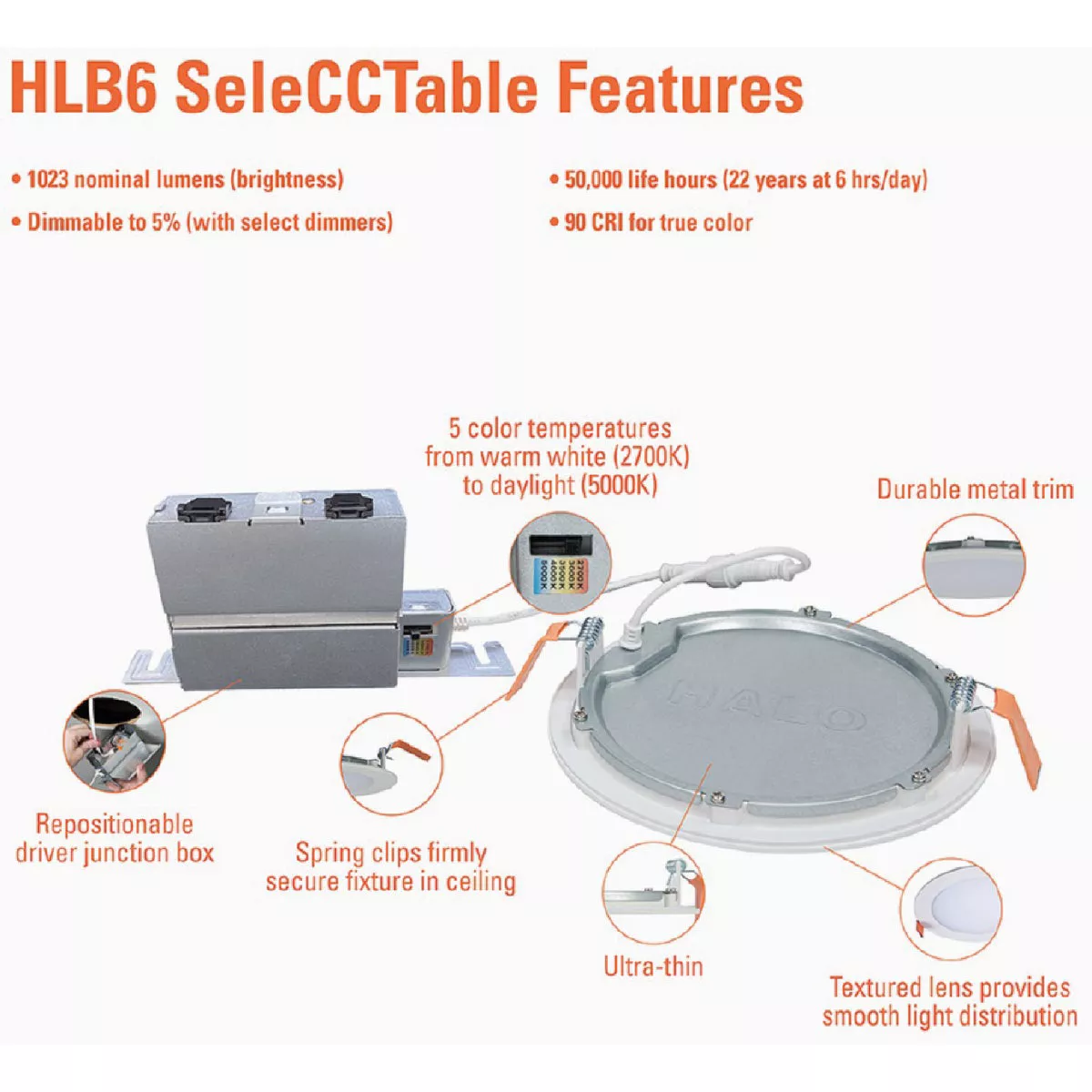Halo 6 In. Retrofit Selectable Color Temperature Ultra Thin LED Recessed Light Kit, 1100 Lm. - photo 8