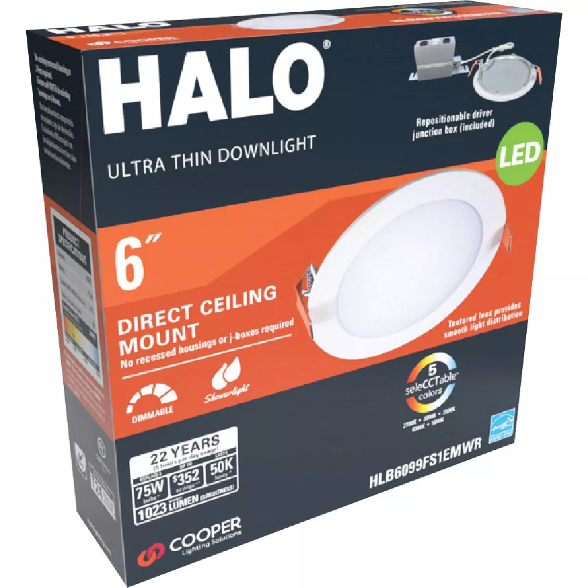 Halo 6 In. Retrofit Selectable Color Temperature Ultra Thin LED Recessed Light Kit, 1100 Lm. - photo 2