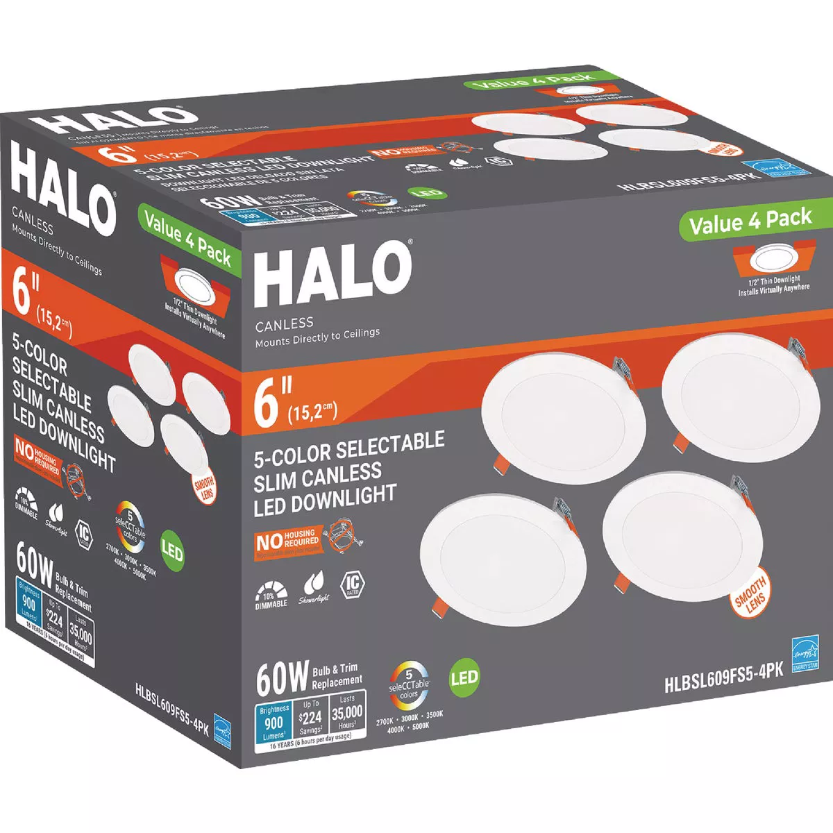 Halo 6 In. 900 Lm. 5CCT Canless LED Light (4-Pack) - photo 2