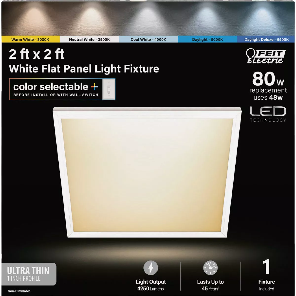 Feit Electric Edge-Lit 2 Ft. W. x 2 Ft. L. White Dimmable 6-Way LED Flush Mount Light - photo 2