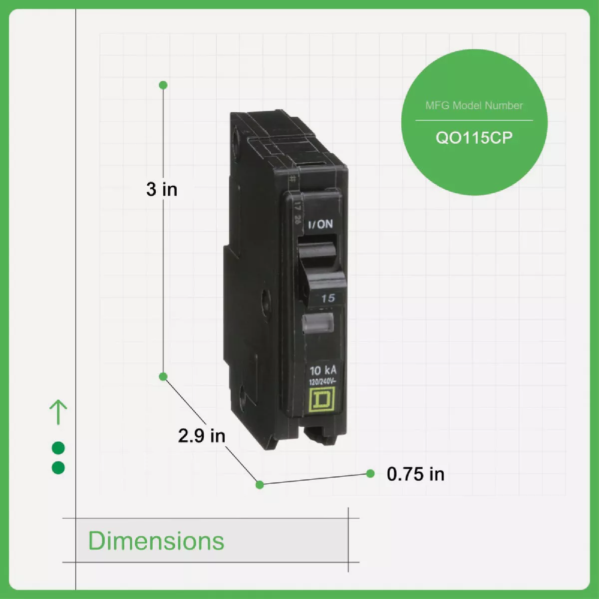 Square D QO 15A Single-Pole Standard Trip Circuit Breaker - photo 2