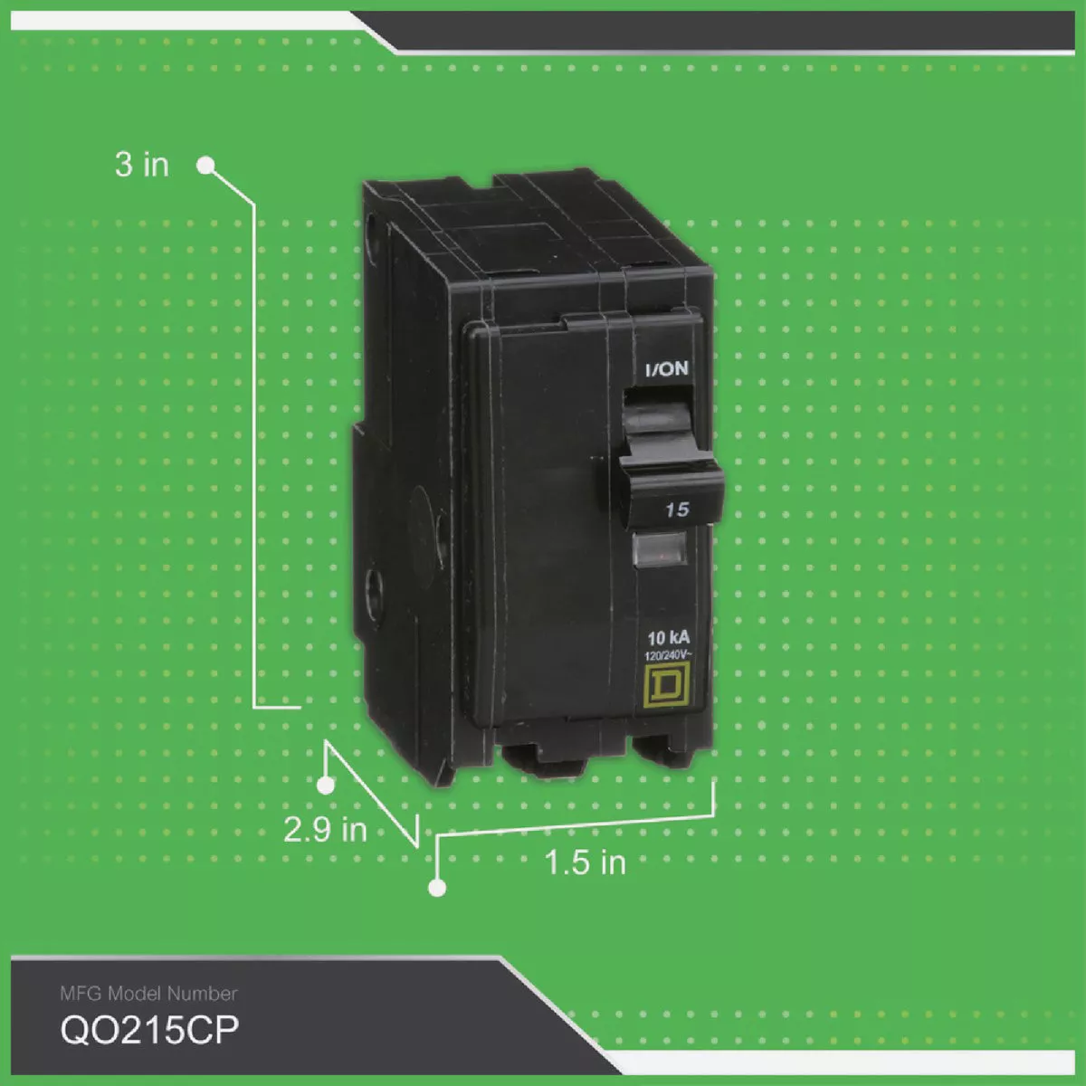 Square D QO 15A Double-Pole Standard Trip Circuit Breaker - photo 2