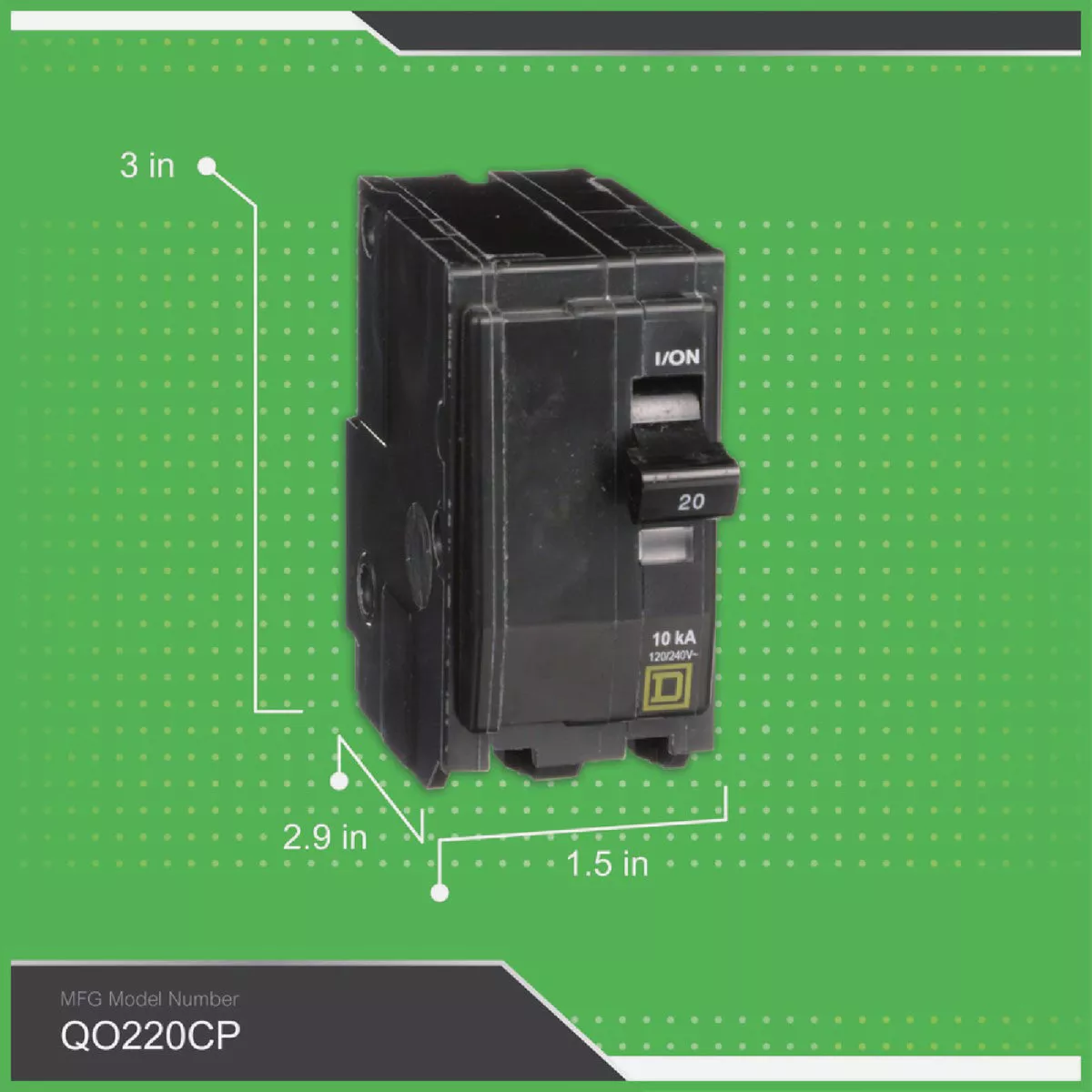 Square D QO 20A Double-Pole Standard Trip Circuit Breaker - photo 2