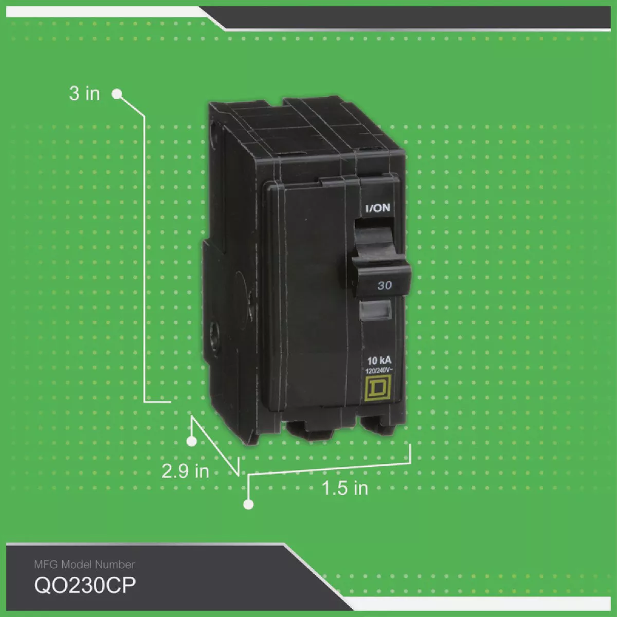 Square D QO 30A Double-Pole Standard Trip Circuit Breaker - photo 2