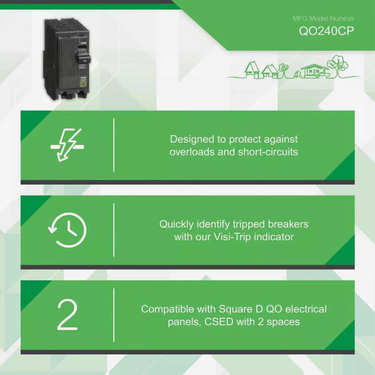Square D QO 40A Double-Pole Standard Trip Circuit Breaker - photo 3