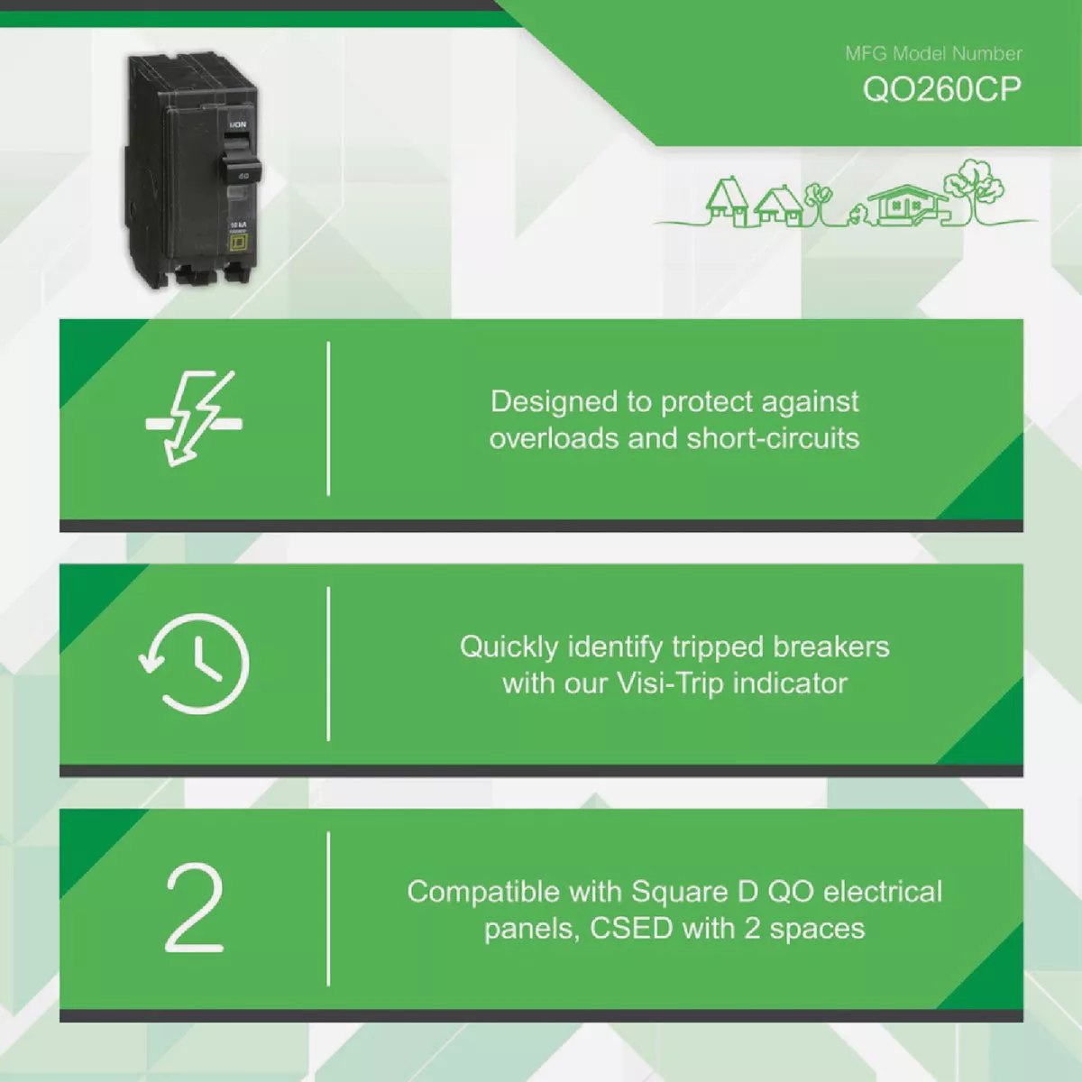 Square D QO 60A Double-Pole Standard Trip Circuit Breaker - photo 3