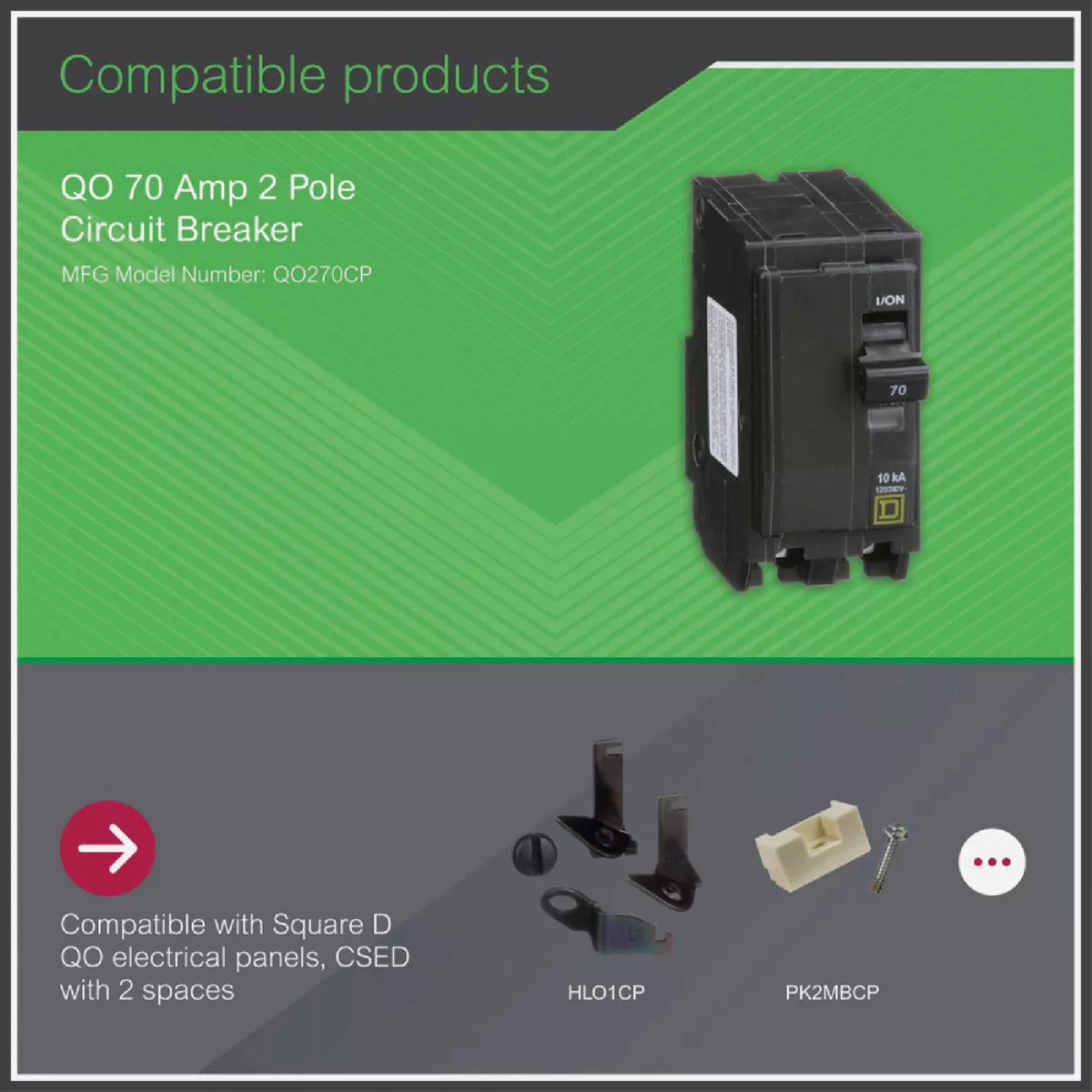 Square D QO 70A Double-Pole Standard Trip Circuit Breaker - photo 2