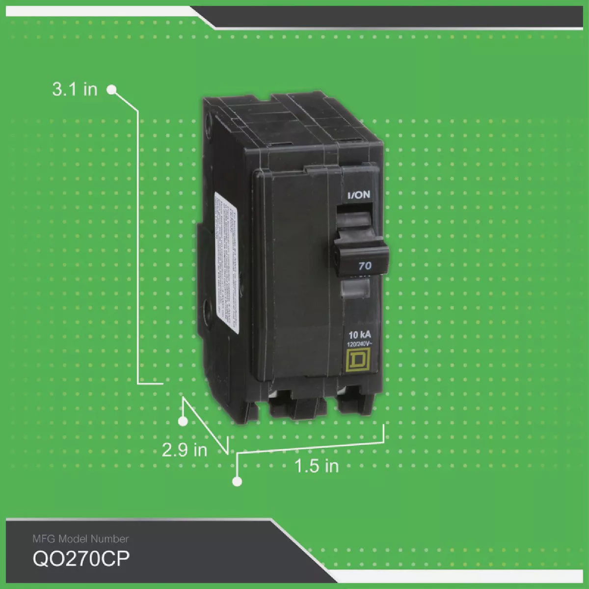 Square D QO 70A Double-Pole Standard Trip Circuit Breaker - photo 3