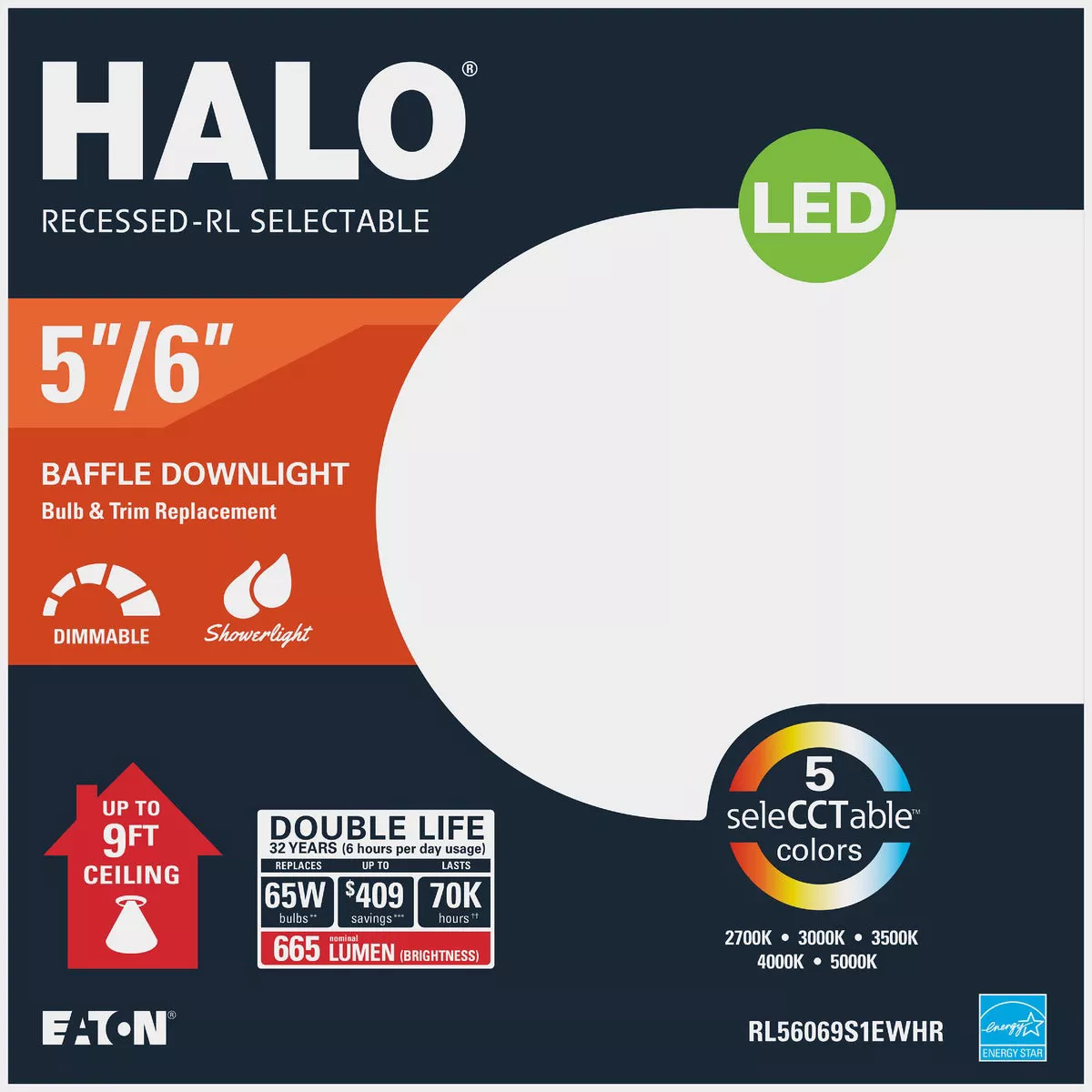 Halo 5 In./6 In. Retrofit Baffle Selectable Color Temperature LED Recessed Light Kit, 712 Lm. - photo 2