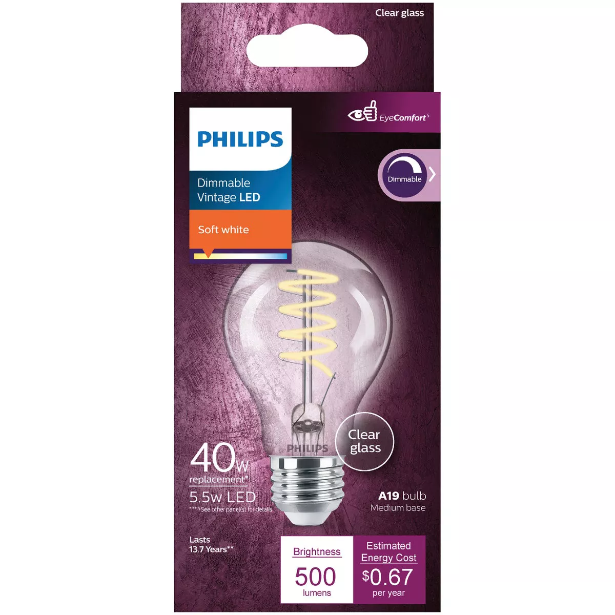 Philips EyeComfort 40W Equivalent Soft White A19 Medium LED Light Bulb - photo 2