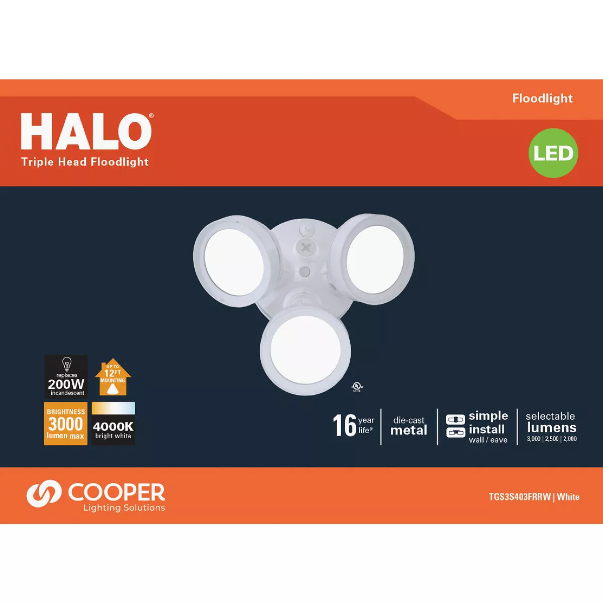 Halo Lumen Selectable White Triple Head LED Floodlight Fixture - photo 2