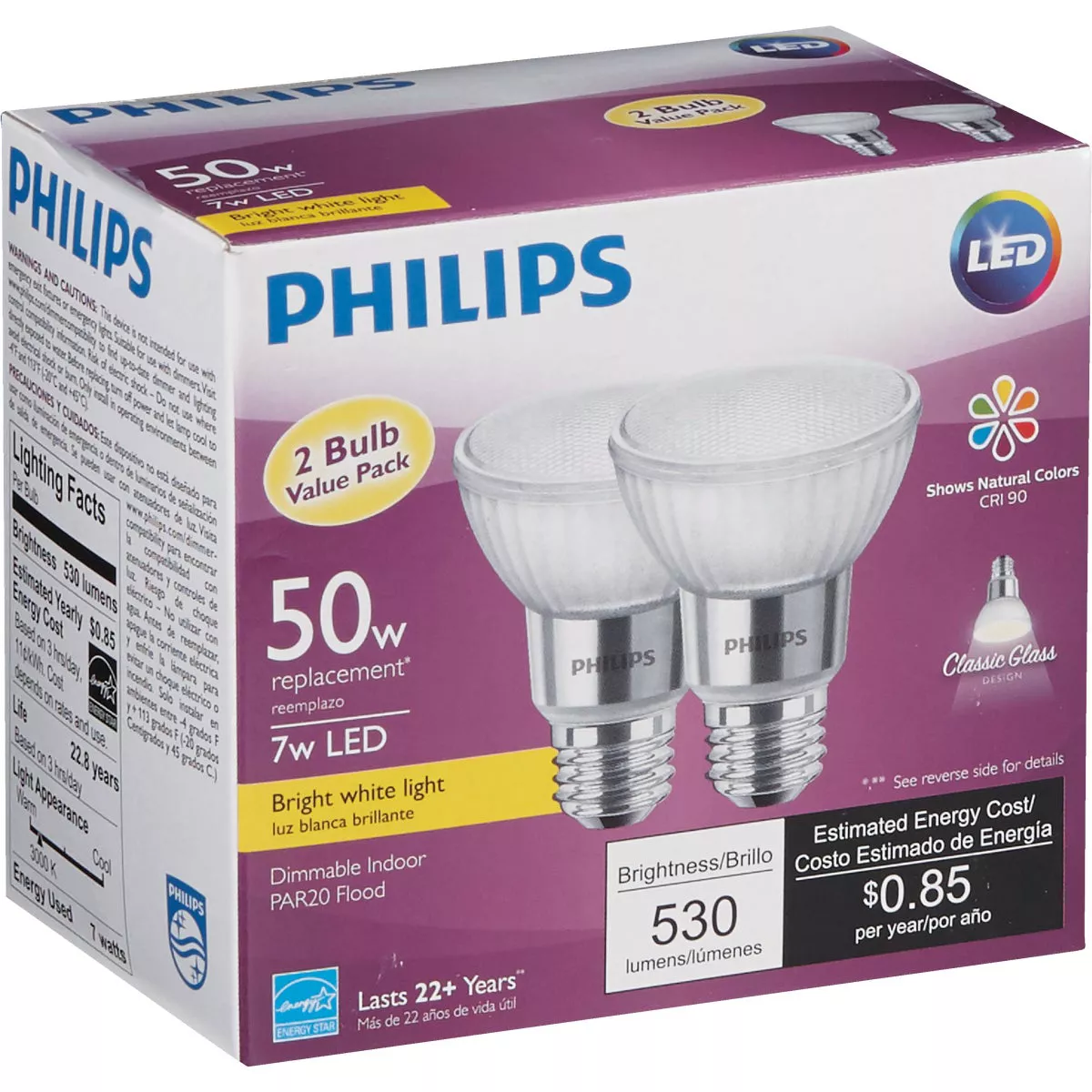 Philips 50W Equivalent Bright White PAR20 Medium Dimmable LED Floodight Light Bulb (2-Pack) - photo 4