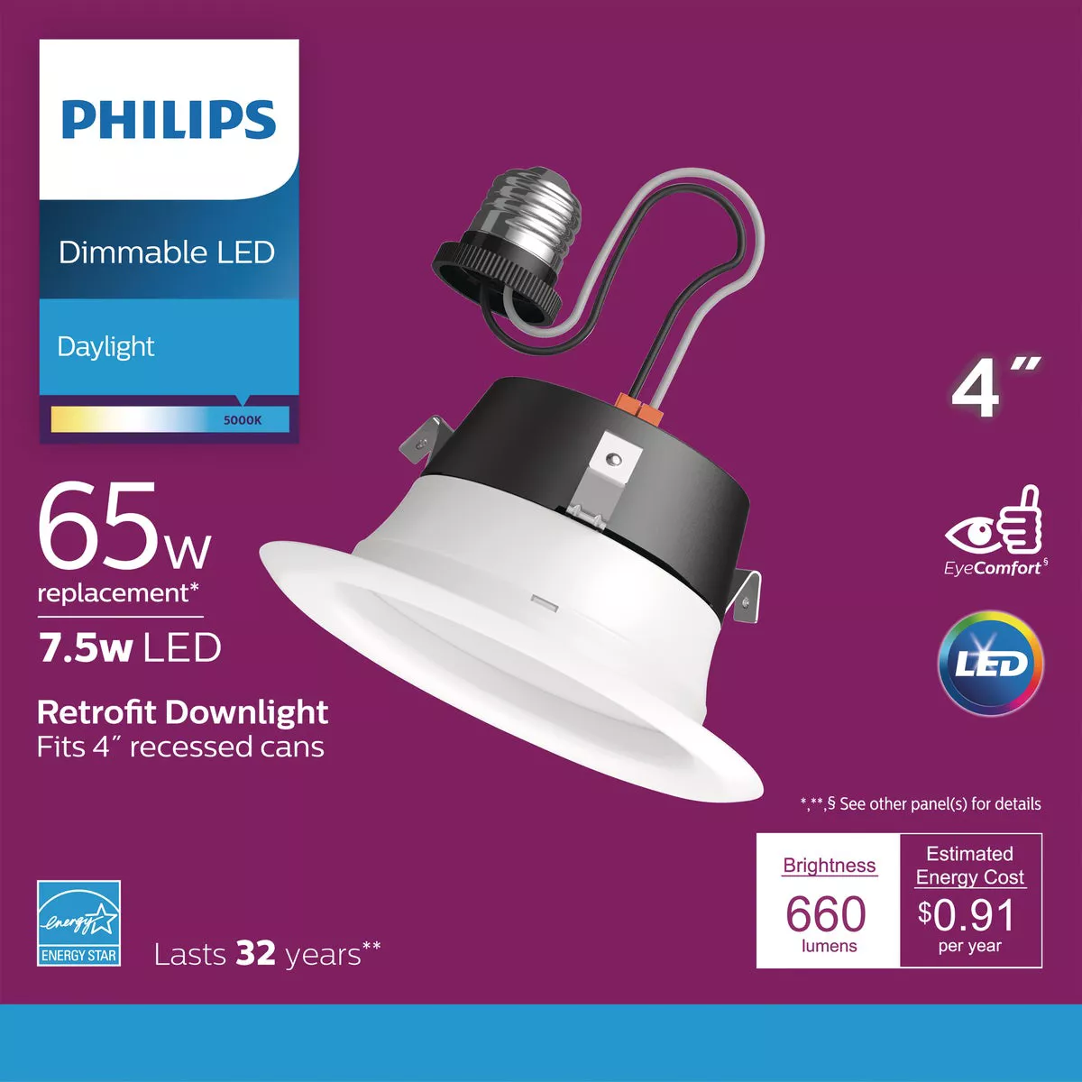 Philips 4 In. Retrofit White LED Recessed Light Kit, Daylight - photo 2