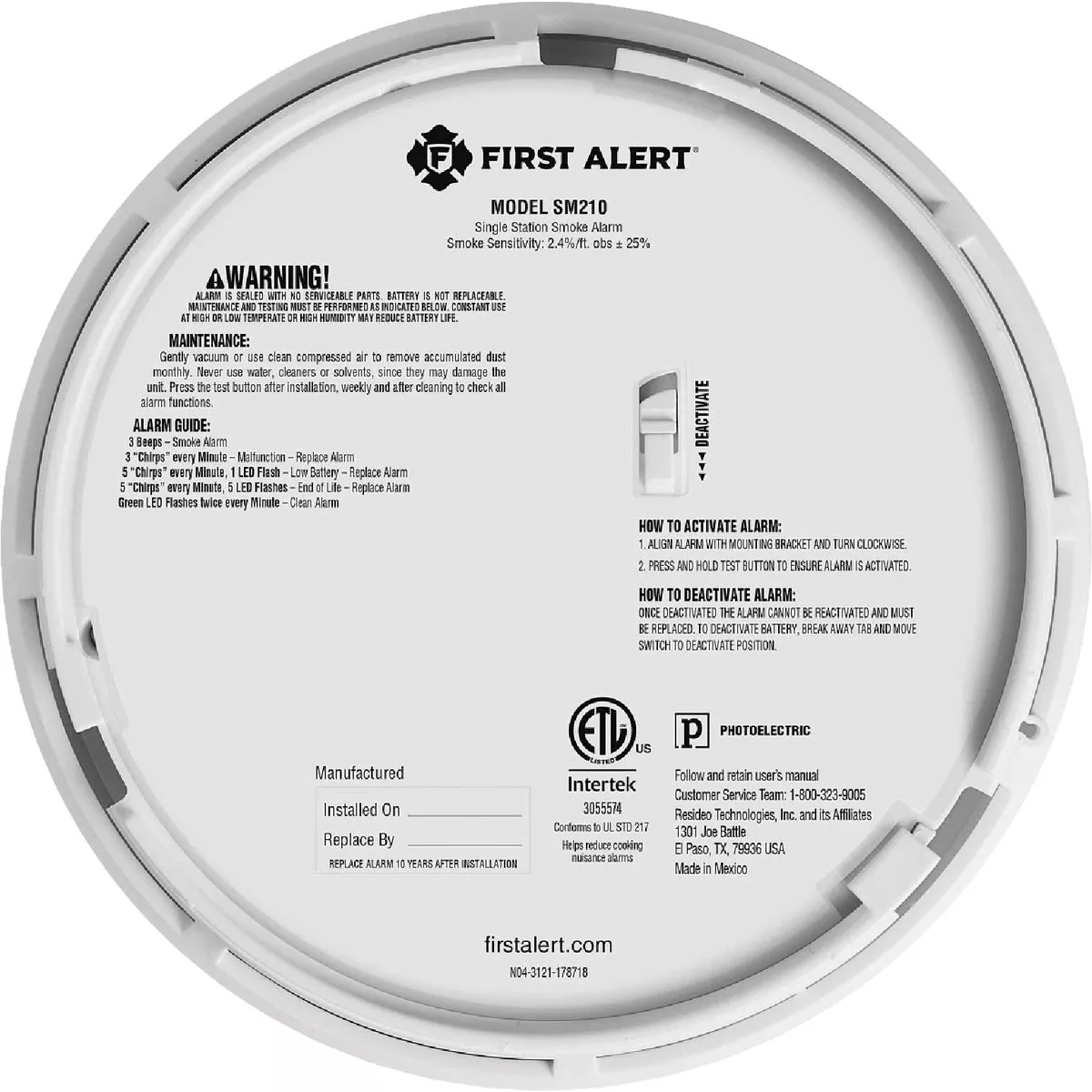 First Alert SM210 10-Year Battery Photoelectric Smoke Alarm with Slim Profile - photo 6