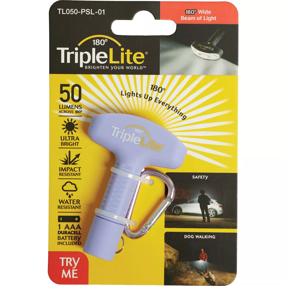 TripleLite 50 Lm. Lilac 180 Deg Mini LED Flashlight with Carabiner - photo 2
