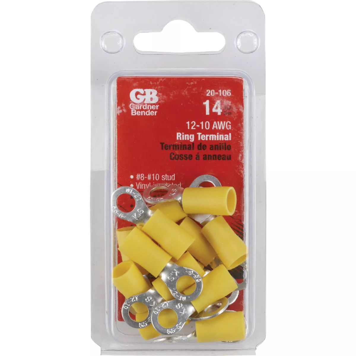 Gardner Bender 12 to 10 AWG #8 to #10 Stud Size Yellow Vinyl-Insulated Barrel Ring Terminal (14-Pack)