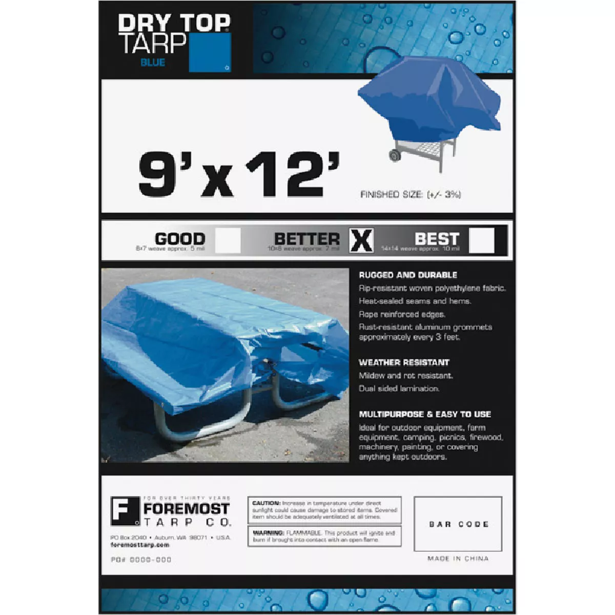 Foremost Dry Top Blue 9 Ft. x 12 Ft. Poly Tarp, 191-814
