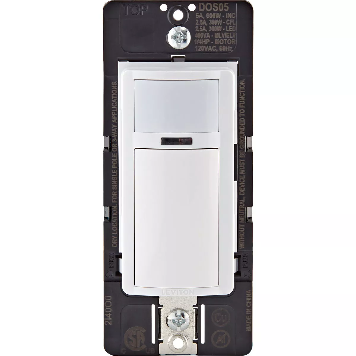 Leviton Decora White 900 Sq. Ft. Coverage 180 Deg. Detection Occupancy Sensor Switch