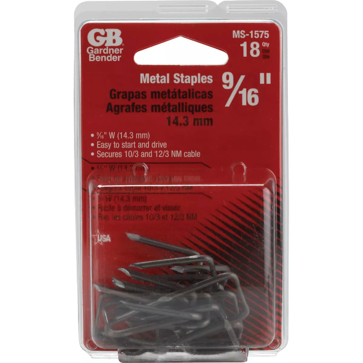Gardner Bender 9/16 In. x 15/16 In. Carbon Steel Cable Staple (18-Count) - photo 2