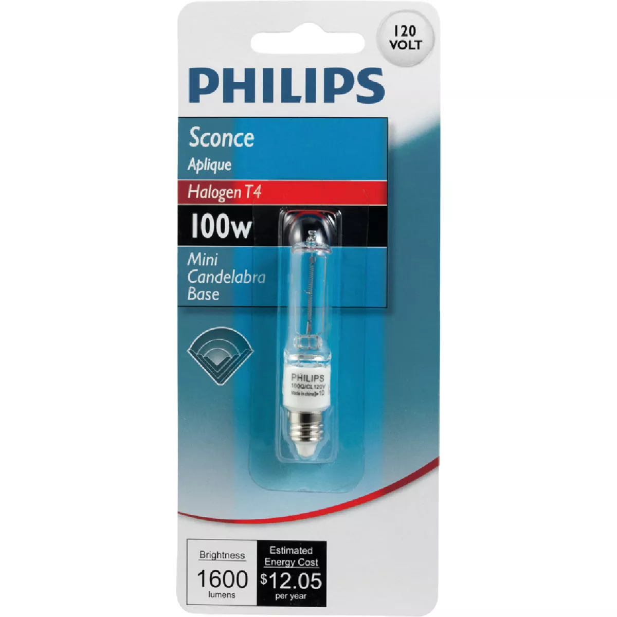 Philips 100W 120V Clear Mini-Can Base T4 Halogen Special Purpose Light Bulb - photo 2