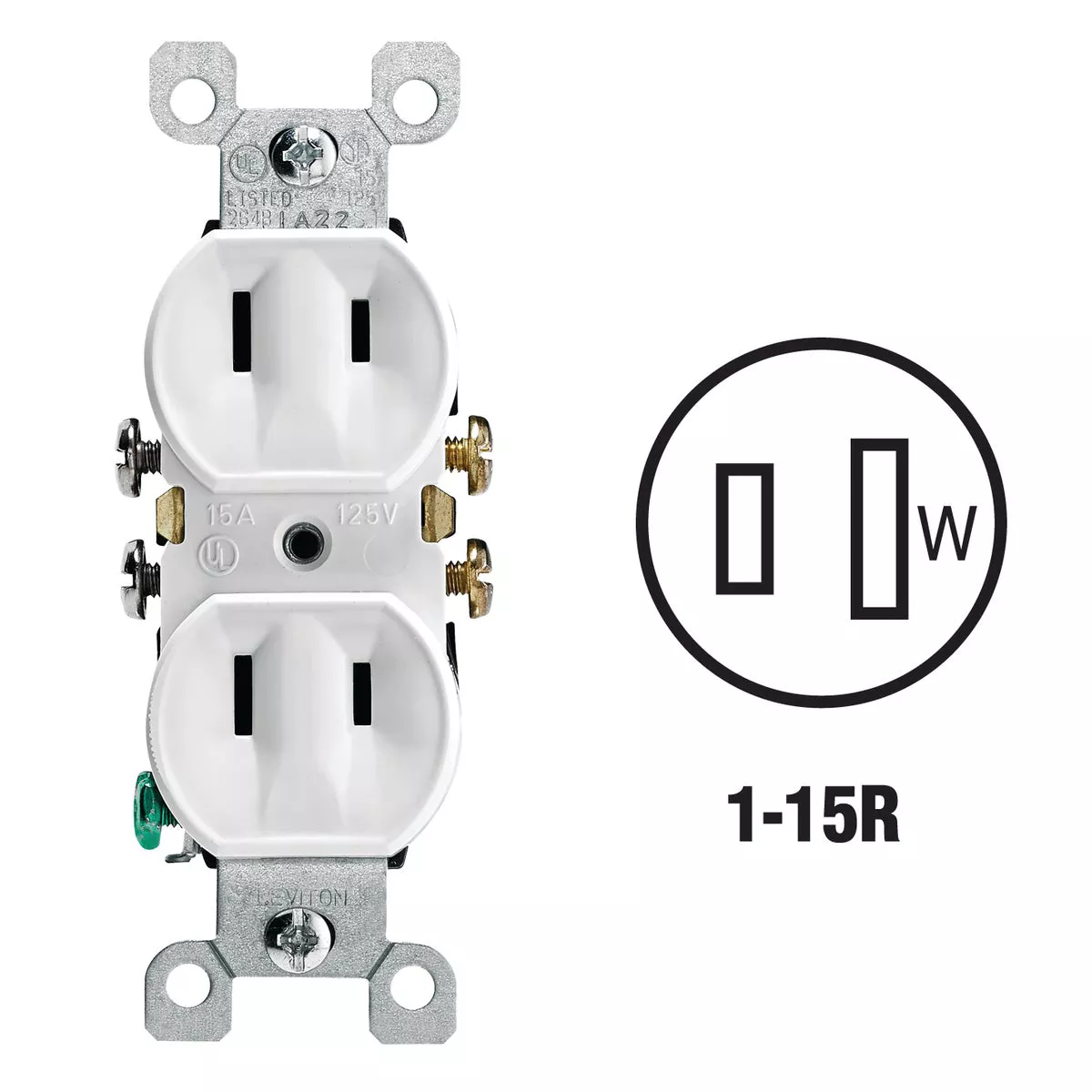 Leviton 15A White Residential Grade 1-15R Duplex Outlet