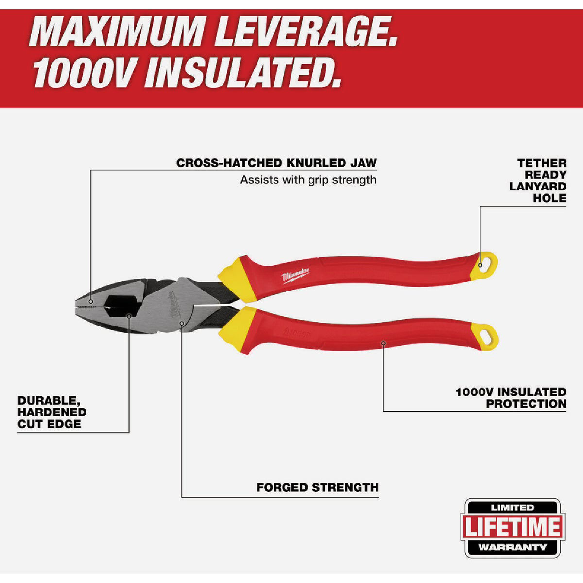 Milwaukee 9 In. 1000V Insulated Lineman's Pliers