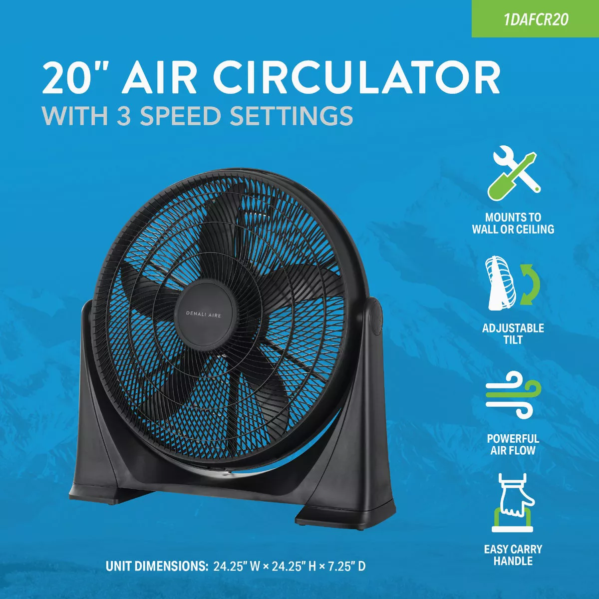 Denali Aire 20 In. 3-Speed Black Air Circulator - photo 3
