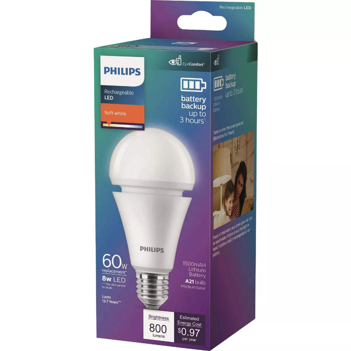 Philips 60W Equivalent Soft White A21 Medium LED Battery Backup Light Bulb - photo 2
