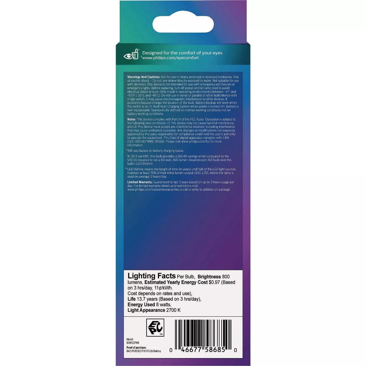 Philips 60W Equivalent Soft White A21 Medium LED Battery Backup Light Bulb - photo 3