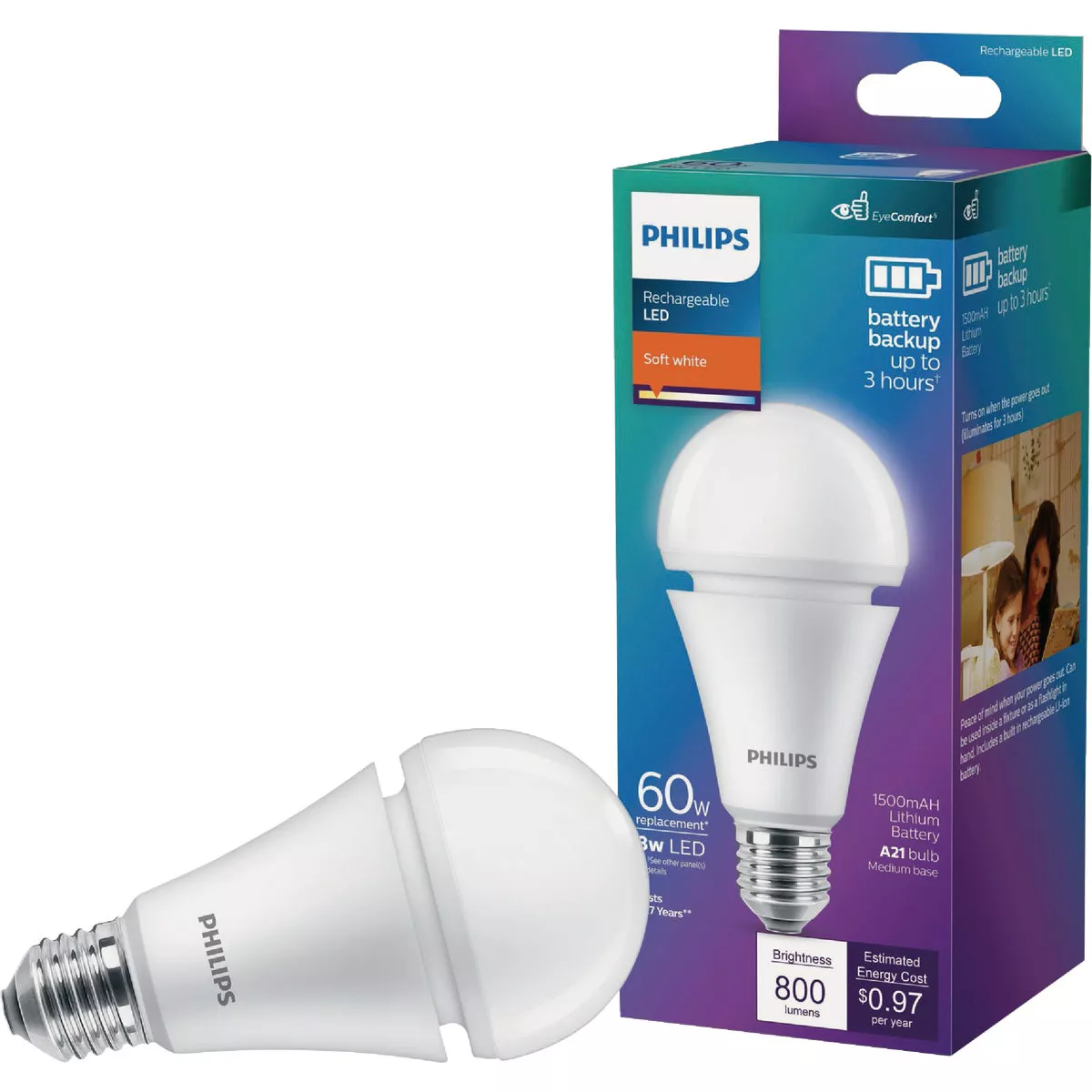 Philips 60W Equivalent Soft White A21 Medium LED Battery Backup Light Bulb - photo 4