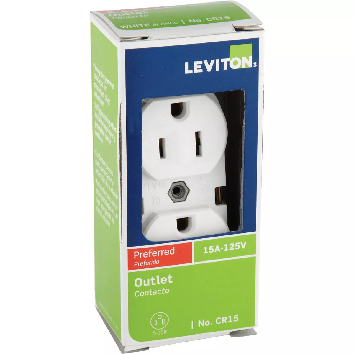 Leviton 15A White Commercial Grade 5-15R Duplex Outlet - photo 2