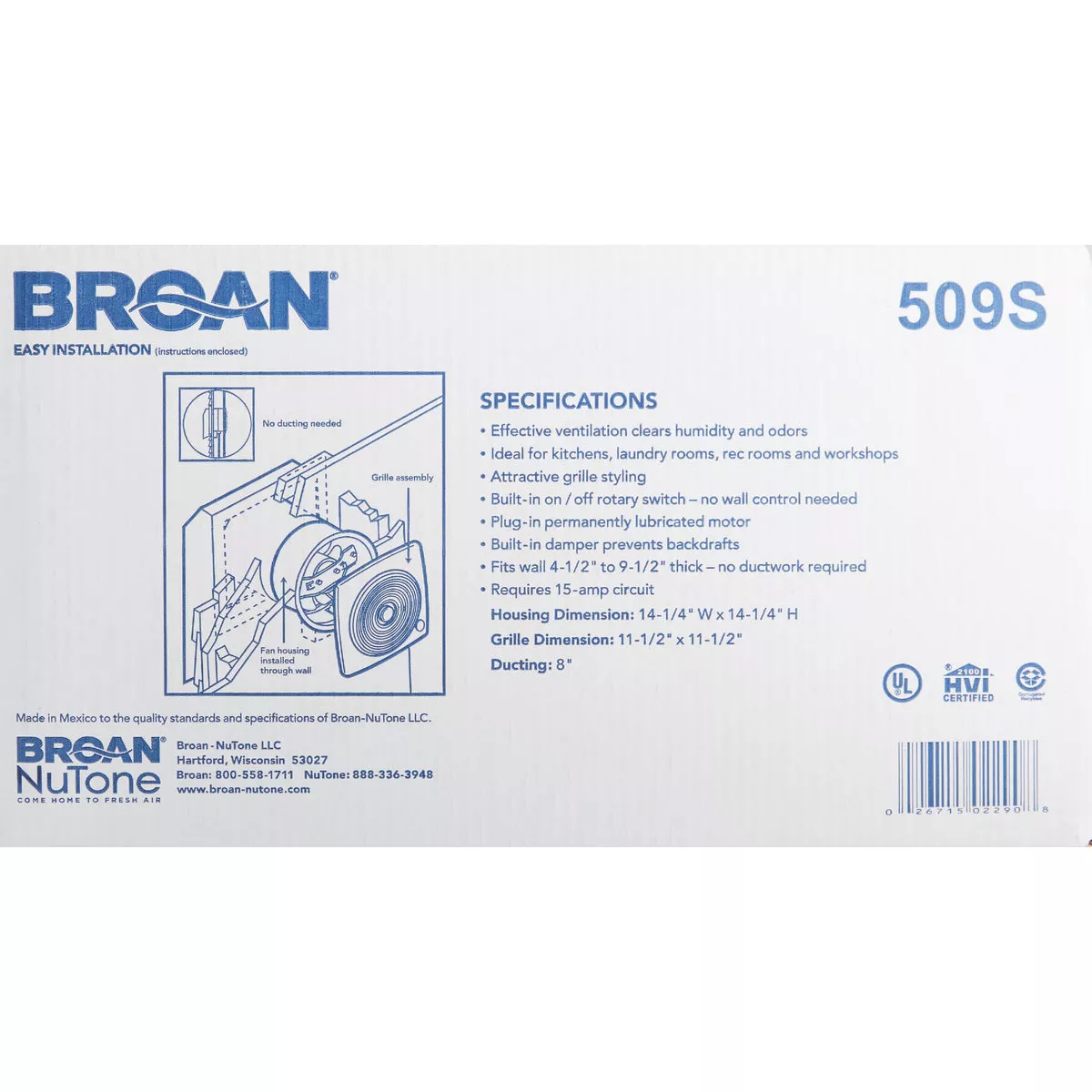 Broan-NuTone 200 CFM 195 Sq. Ft. Coverage Area 8.5 Sones Wall Ventilator - photo 3